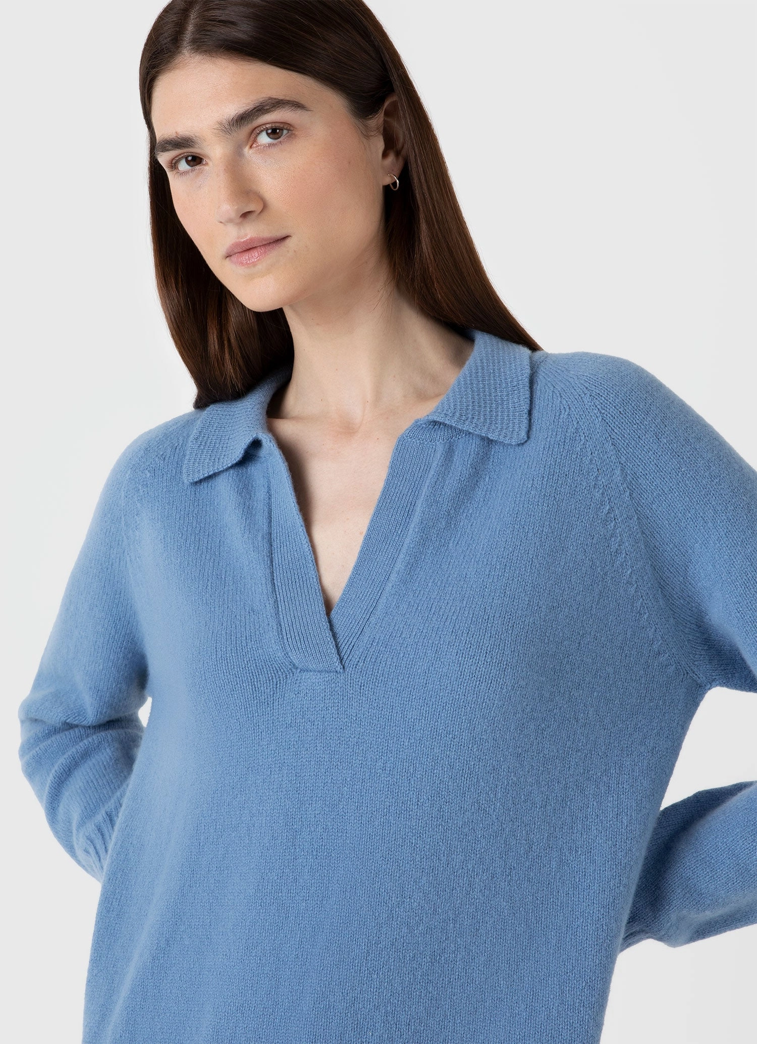 soft fit Women's Lambswool Polo Jumper in Cornflower