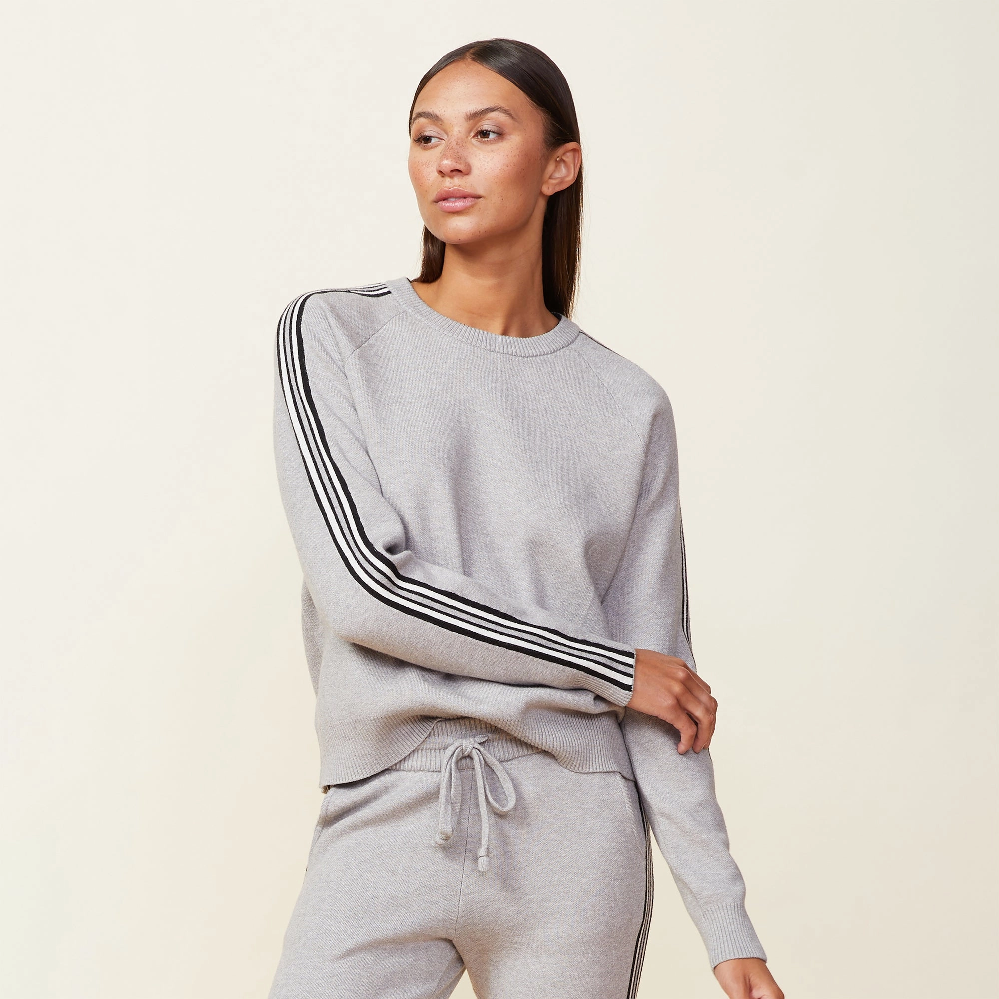 Soft Knit Track Raglan Sweater Elegant Touch