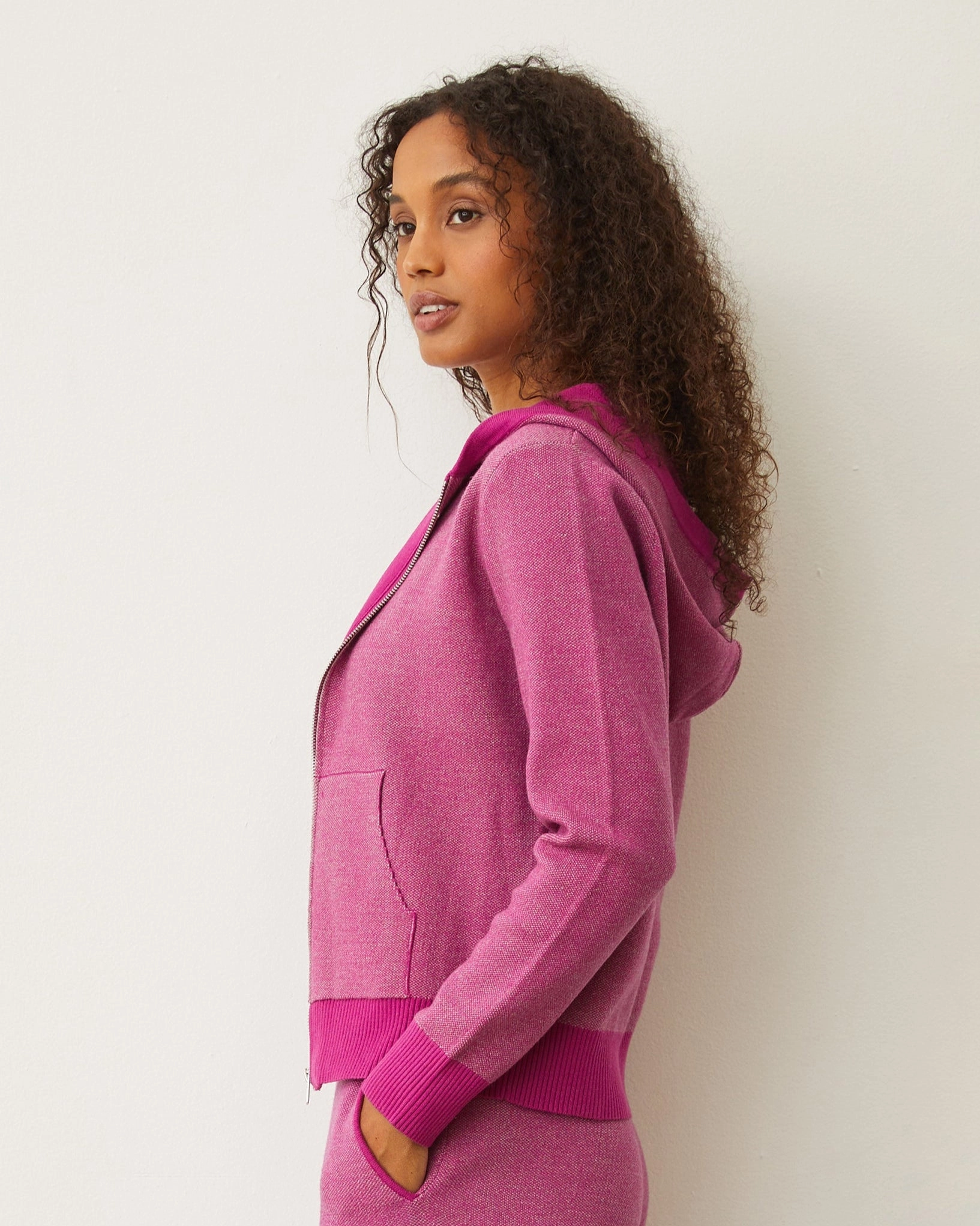 Soft Knit Two Tone Zip Up Hoody Layered Comfort