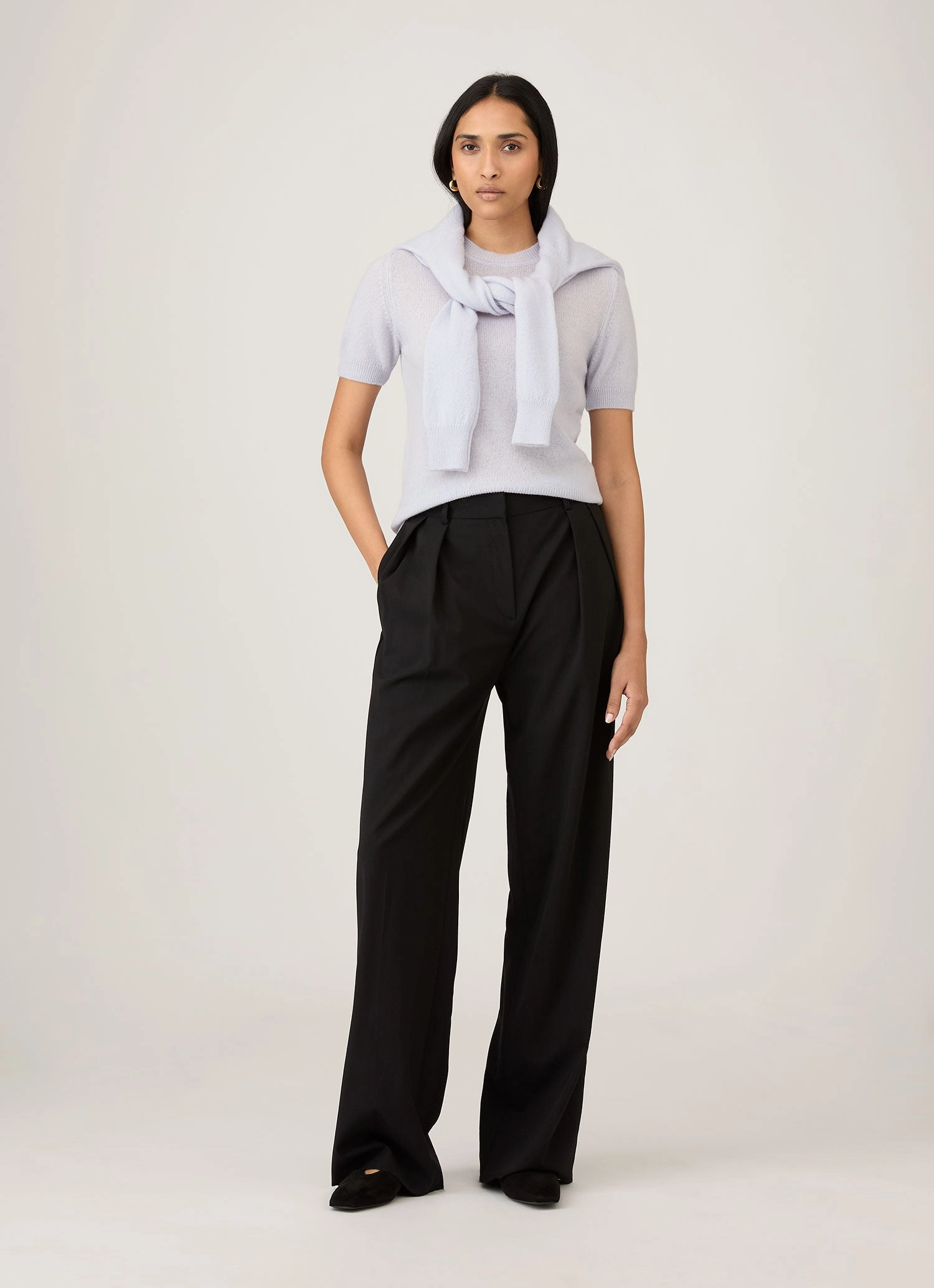 Soft Layers Women's Cashmere T-Shirt in Ice Blue