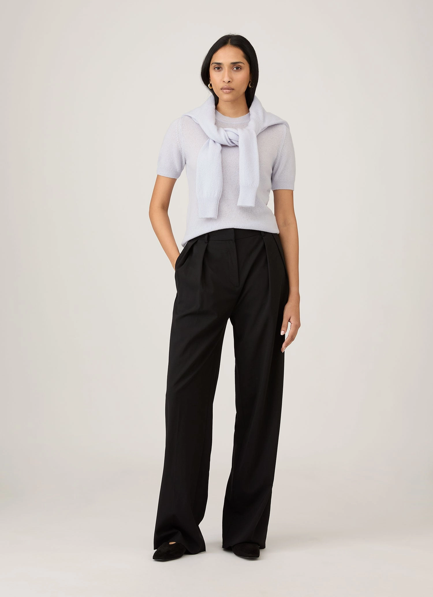 Soft Layers Women's Cashmere T-Shirt in Ice Blue