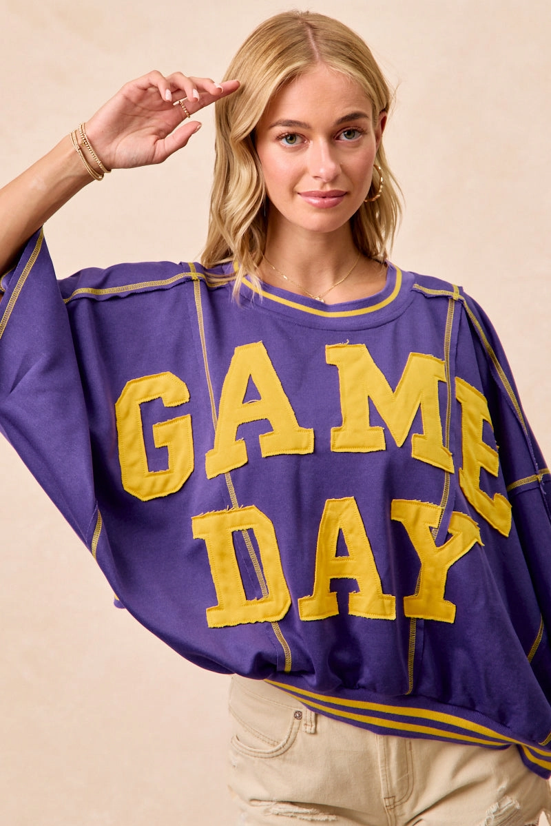 IT3796G-15 | GAMEDAY PATCHWORK STITCH DETAIL FRENCH TERRY TOP Lifestyle Wear