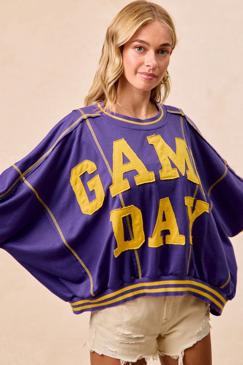 Dry Weather Look Urban Outdoor Look IT3796G-15 | GAMEDAY PATCHWORK STITCH DETAIL FRENCH TERRY TOP