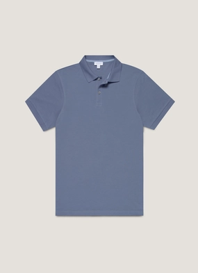 Men's Piqu?? Polo Shirt in Selvedge Blue Modern Vibe Weekend Style Look
