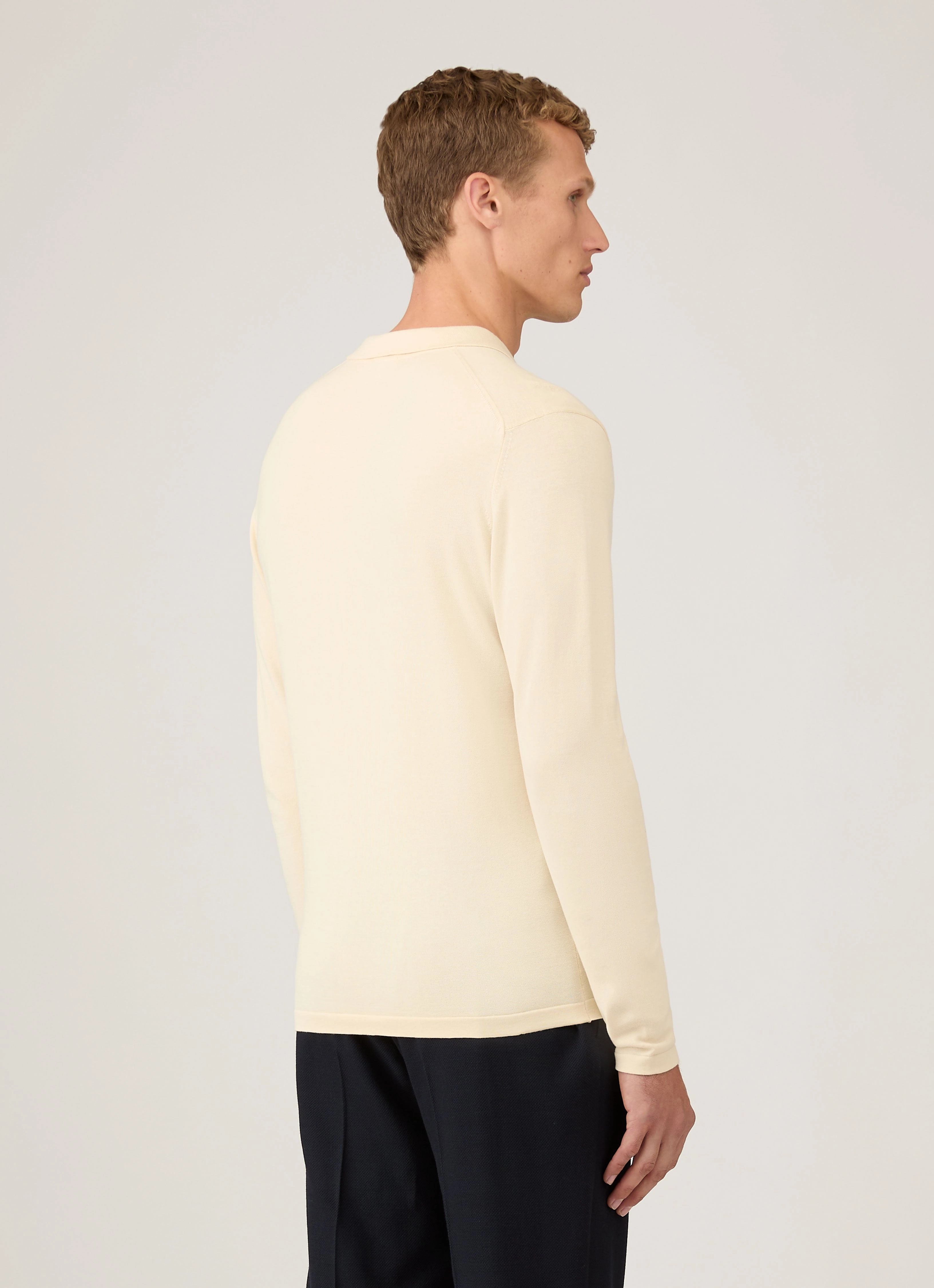 Soft Skin-friendly Men's Long Sleeve Sea Island Cotton Knit Polo Shirt in Undyed