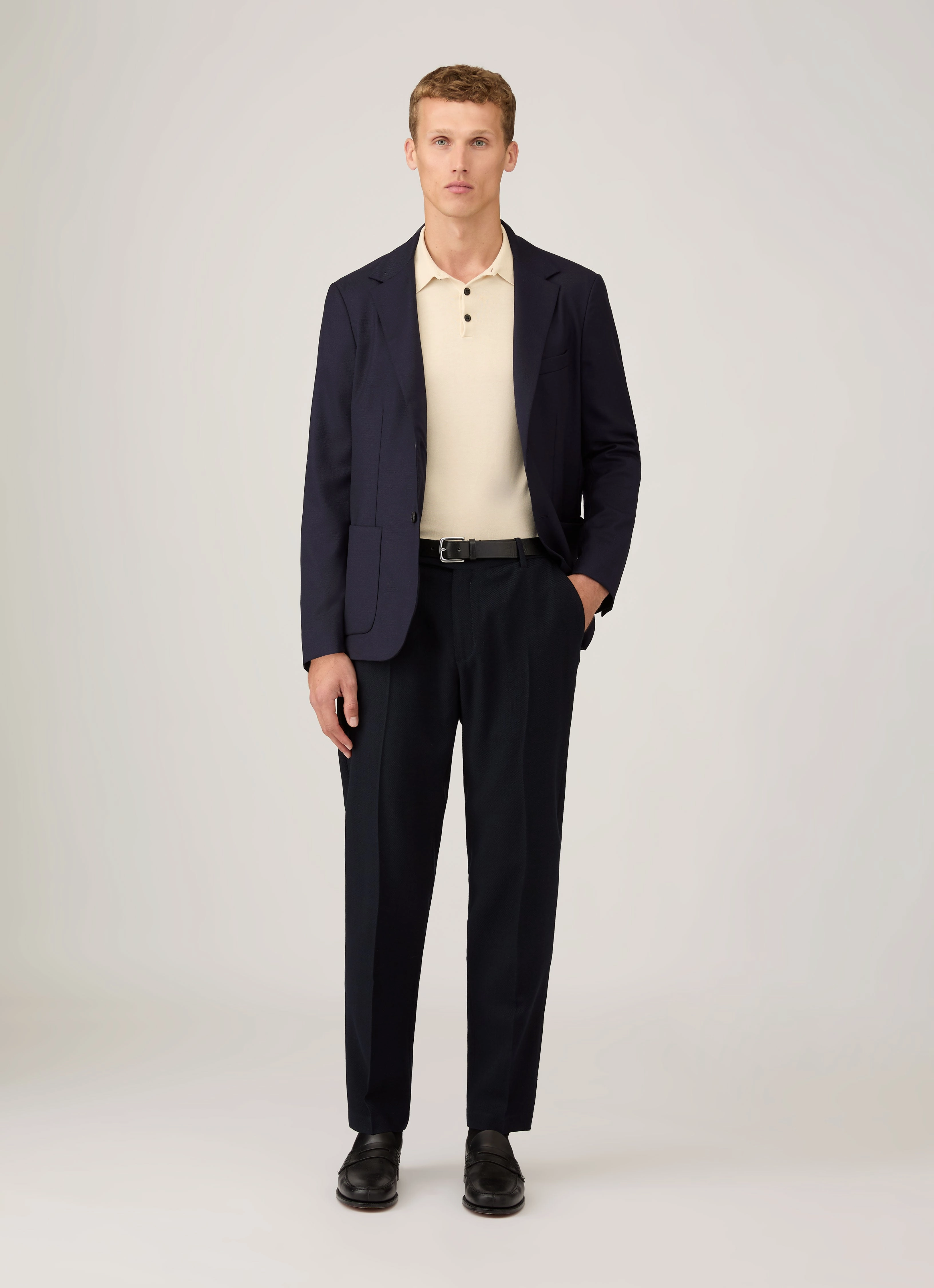 Soft Skin-friendly Men's Long Sleeve Sea Island Cotton Knit Polo Shirt in Undyed