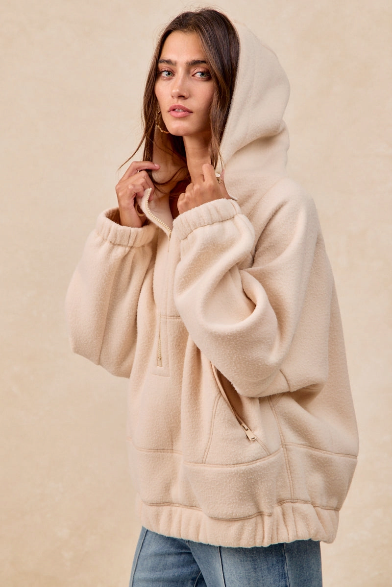 Comfortable Leg Versatile Wear IT4610G-01 | OVERLOCK STITCH DETAIL OVERSIZED FLEECE JACKET