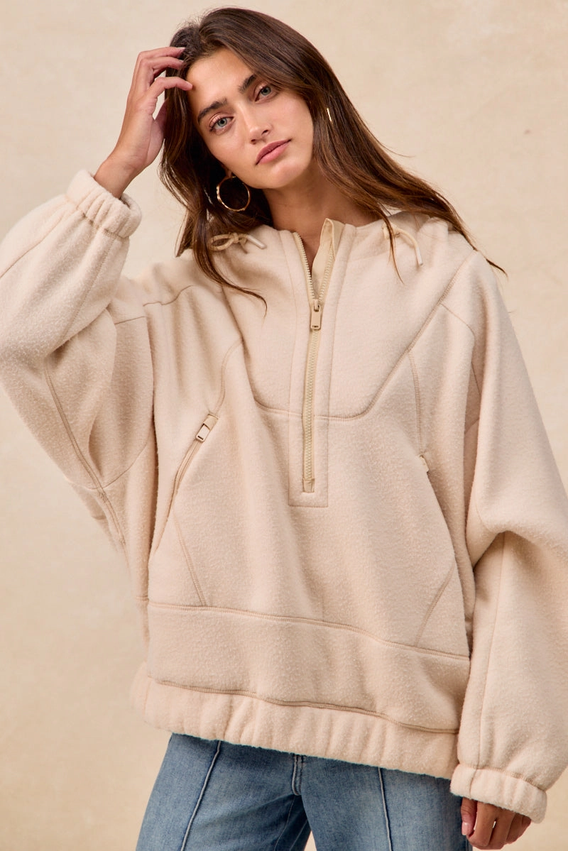 IT4610G-01 | OVERLOCK STITCH DETAIL OVERSIZED FLEECE JACKET Dynamic Motion Clean Cut