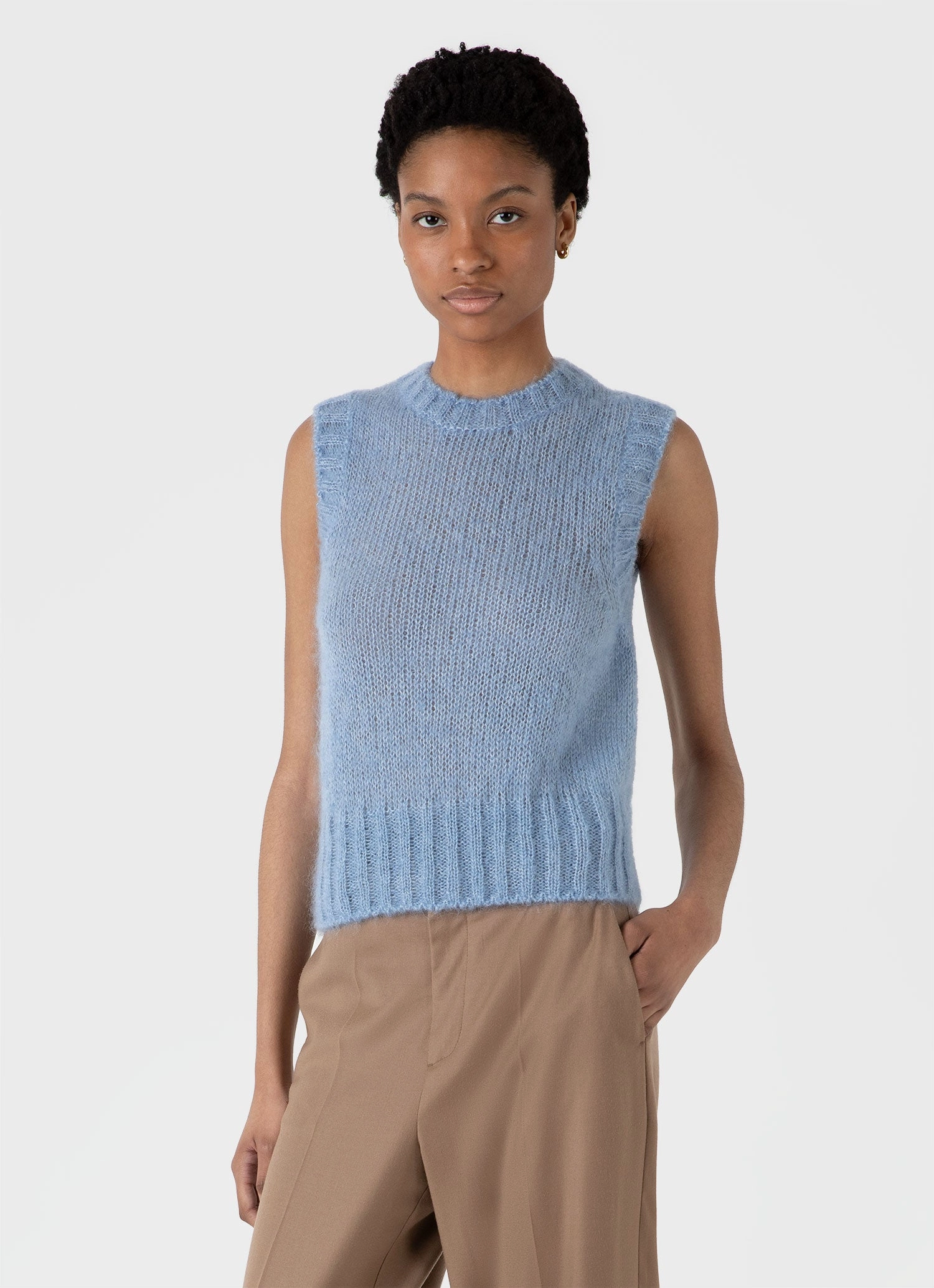 outer wear Lantern sleeve Women's Mohair Silk Vest in Cornflower