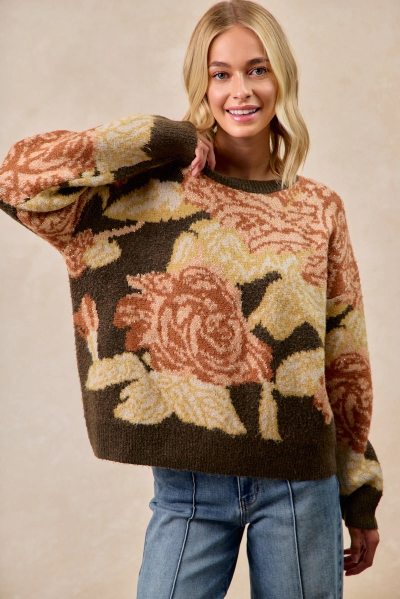 IT4708-01 | FLOWER PATTERNED SWEATER TOP Stay Dry Effortless Style
