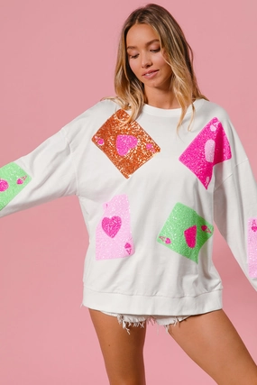 IT1508G-40 | SEQUIN HEART ACE CARDS EMBROIDERY PULLOVER Moisture-wicking