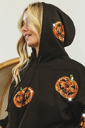 Casual Fit Silhouette IP8402-03 | SEQUIN PUMPKIN PATCHES ALLOVER HOODIE