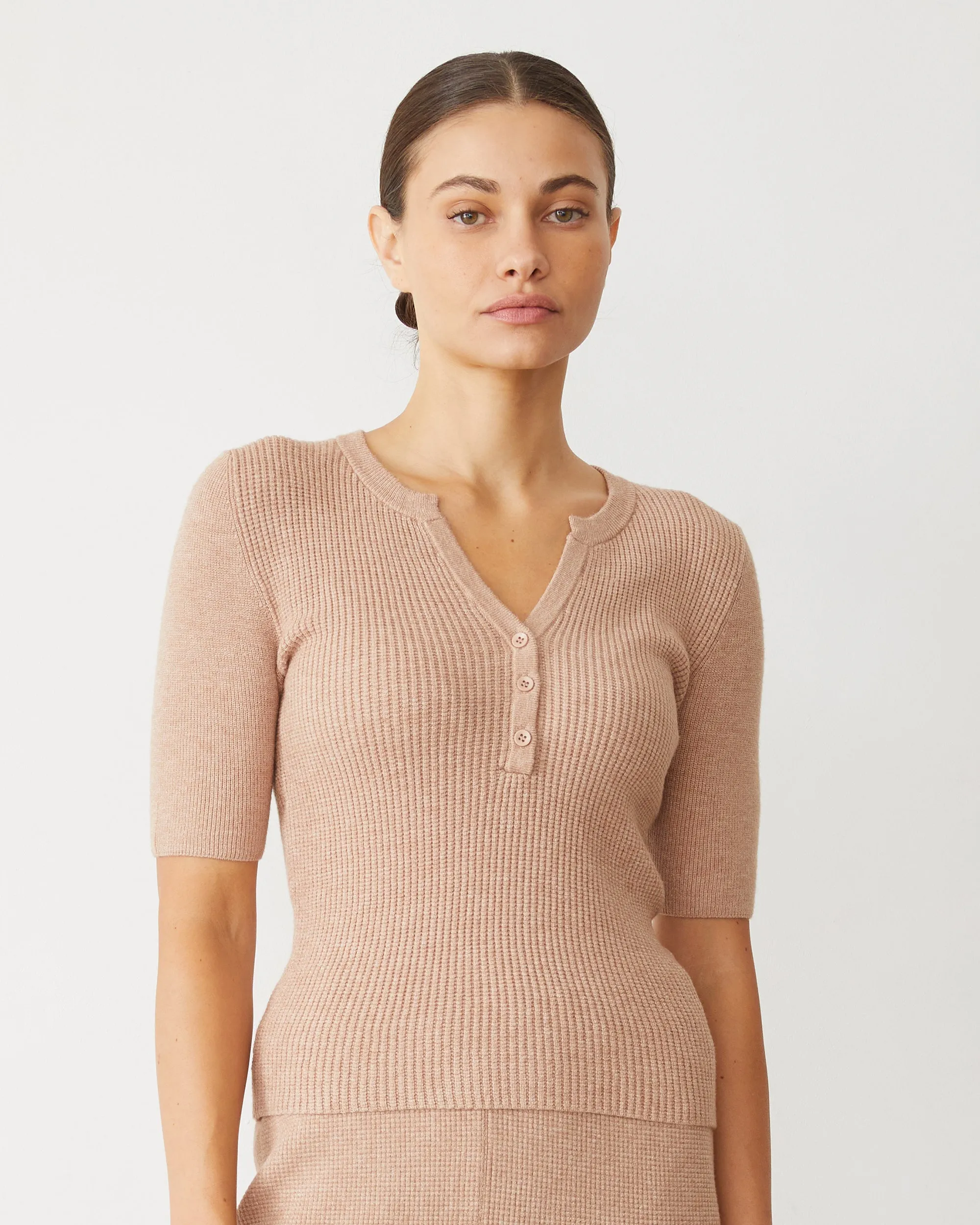 Satin Lining Softknit Rib Waffle Henley