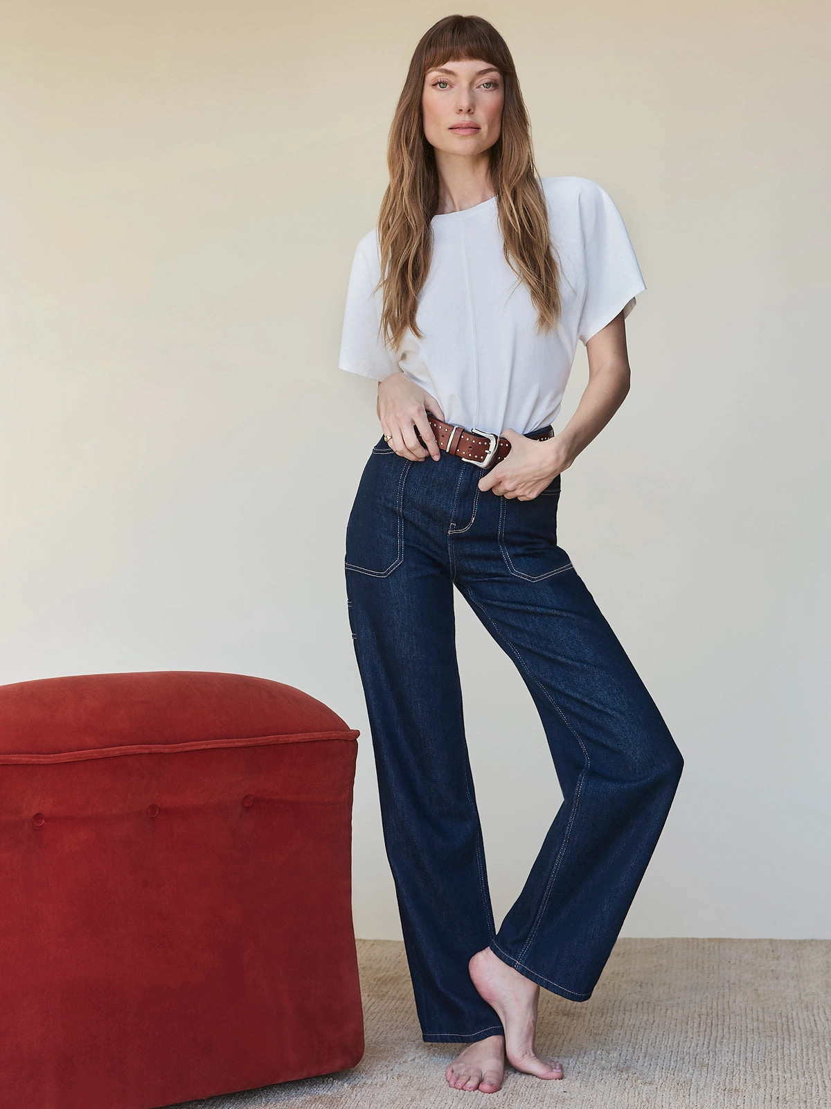 Soleil 90's Straight Jean Indigo Dark Raw Rinse Office Chic