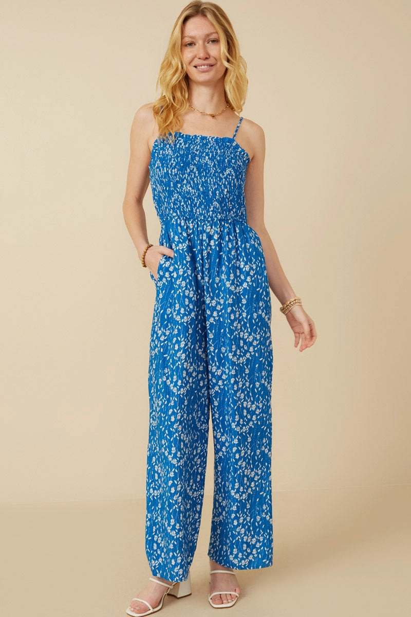 Smile Glow Timeless boho dress Ditsy Botanical Print Smocked Wide Leg Jumpsuit