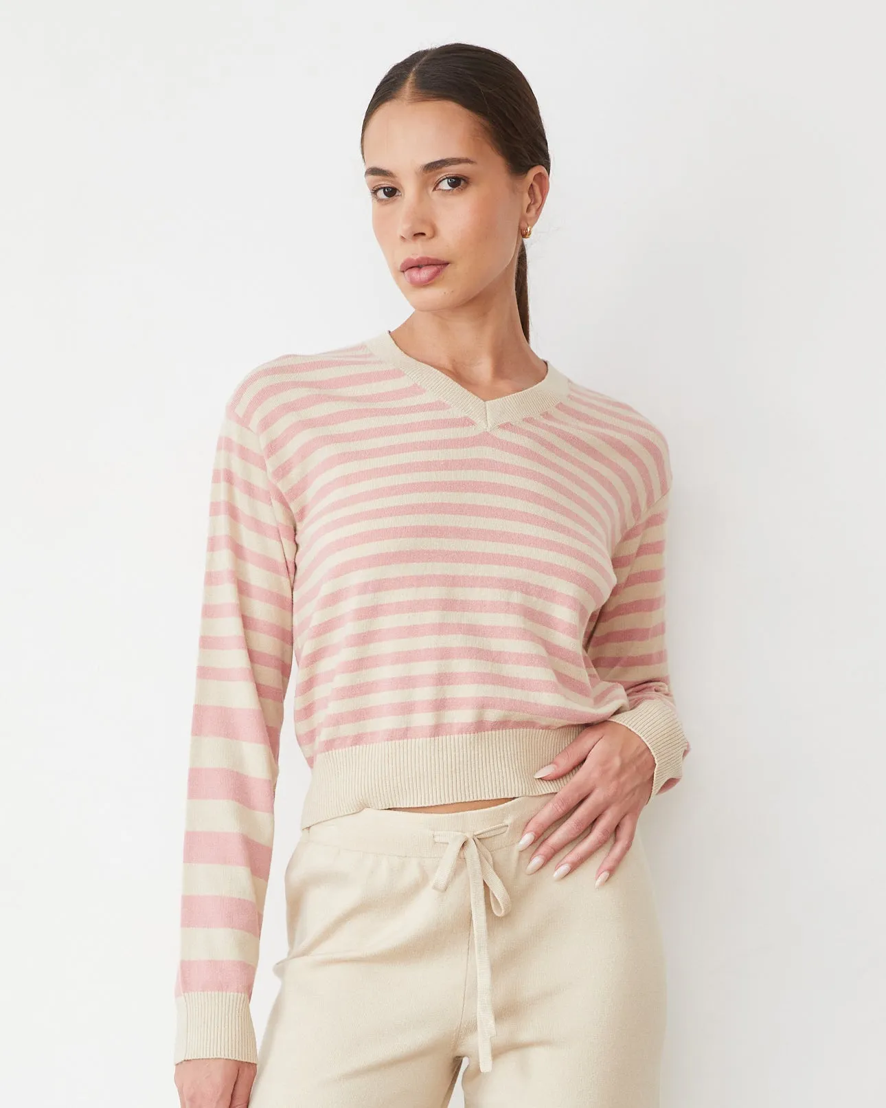 Sophisticated Trend Lightknit Stripe V Neck