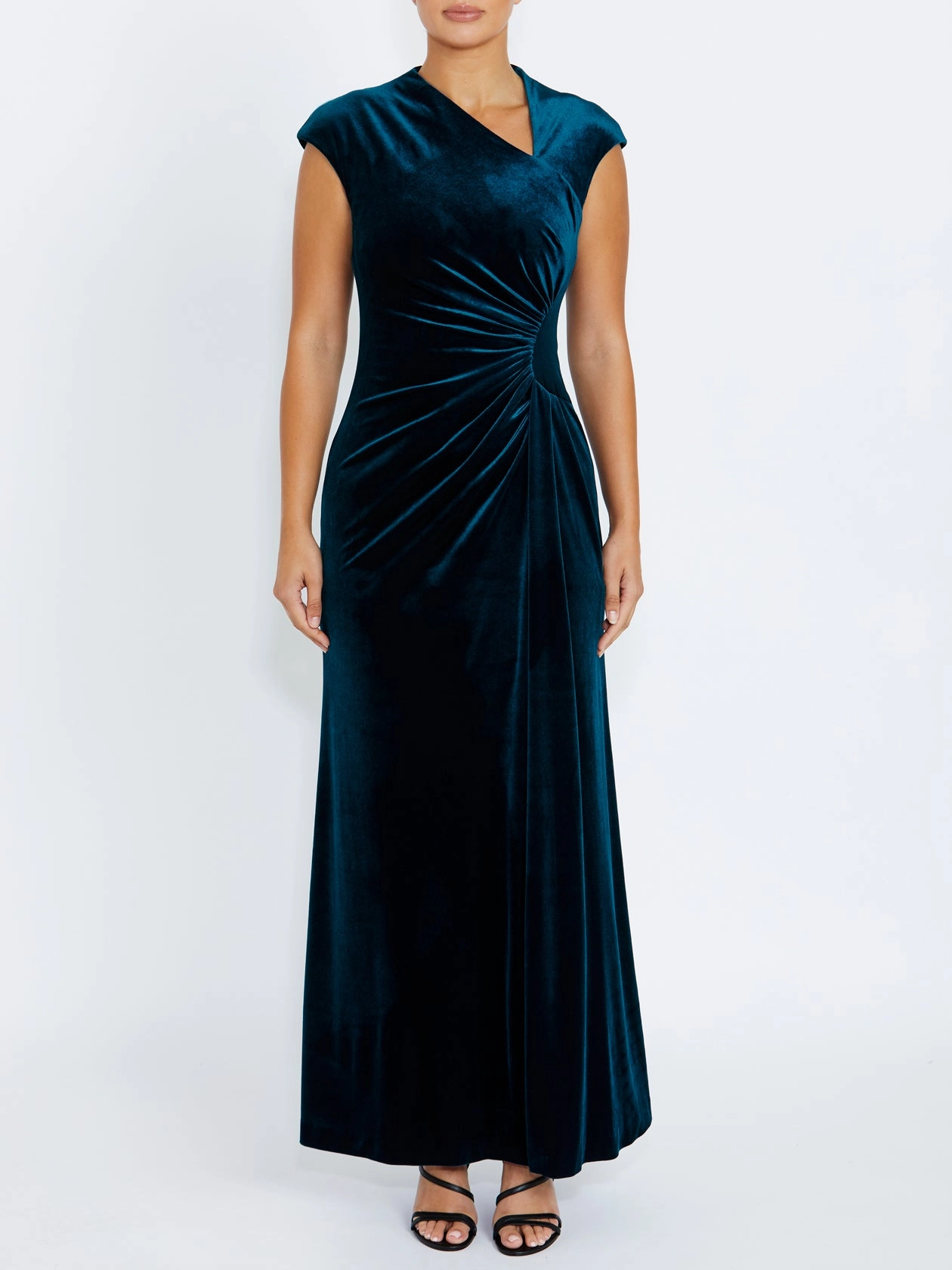retro-style Flutter-Sleeve Philomena Midnight Velour Gown
