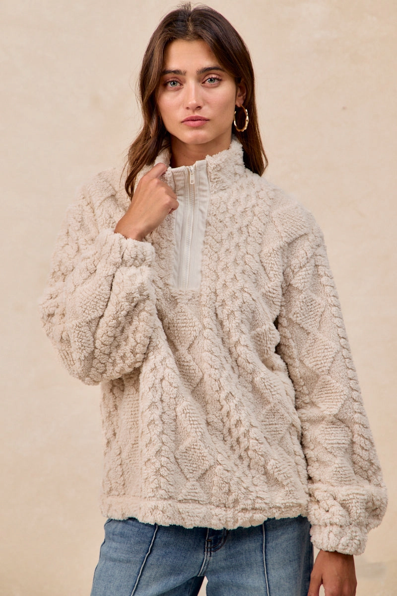 IT4700S-01 | PATTERNED SOFT FLEECE HALF ZIP UP TOP Formal dinner wear