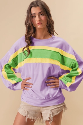 everyday elegance Flexible Layers IT1485-02 | FRENCH TERRY MARDI GRAS COLOR BLOCK PULLOVER
