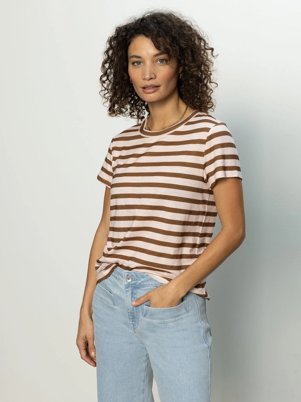 Sporty Layering The Perfect Tee Earth Pink / Sepia Stripe