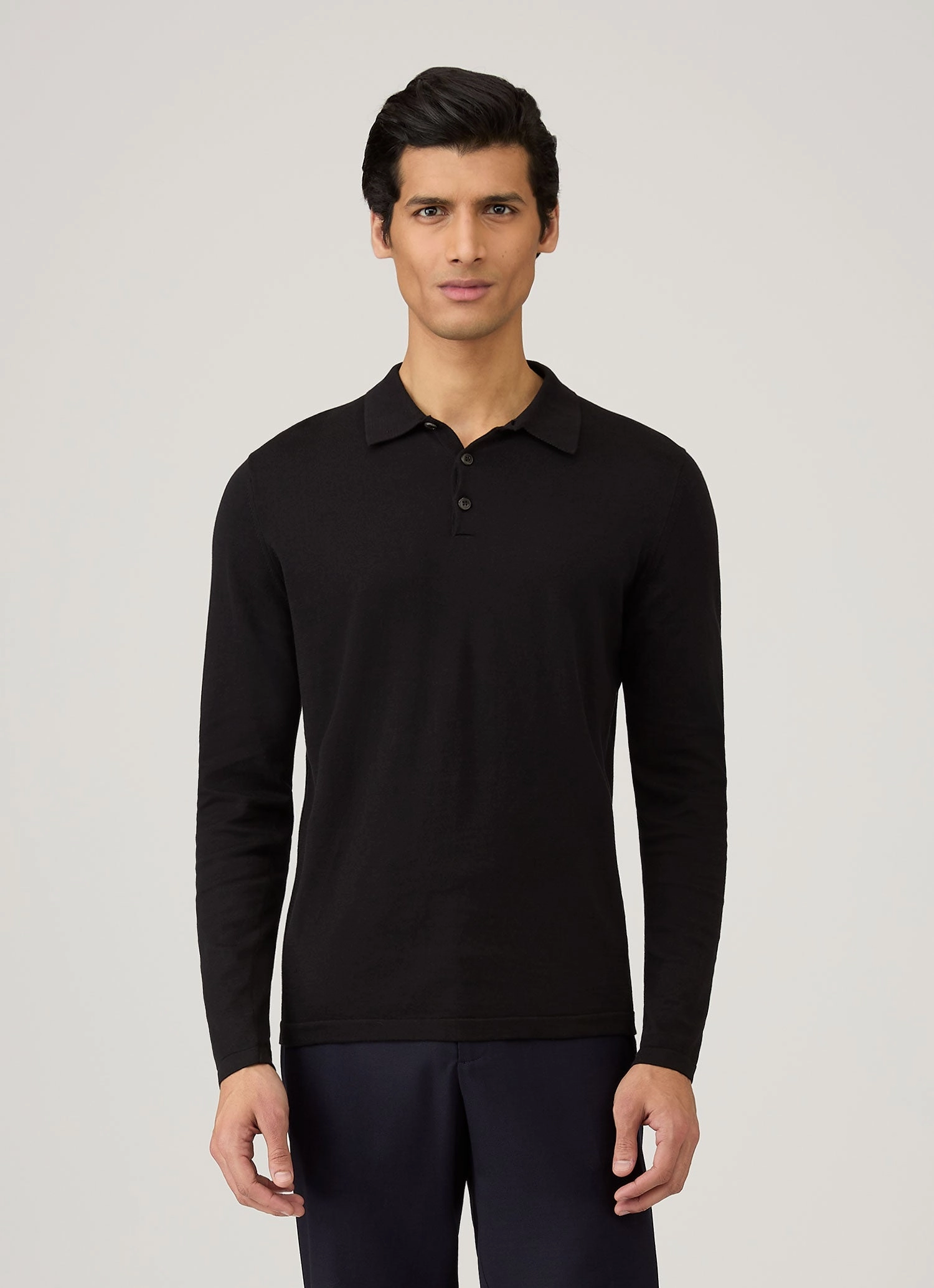 Sporty Shape Men's Long Sleeve Sea Island Cotton Knit Polo Shirt in Black