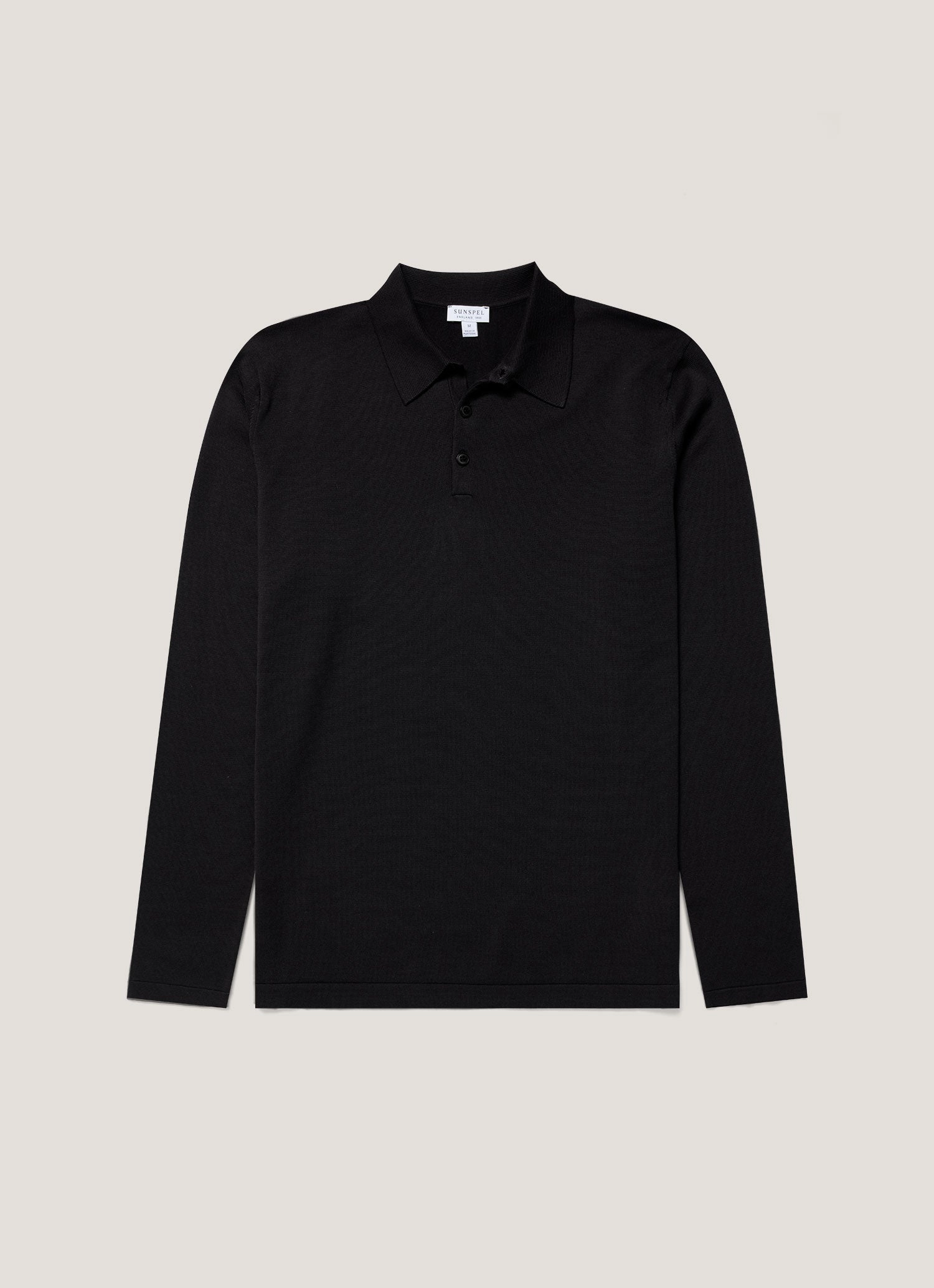 Men's Long Sleeve Sea Island Cotton Knit Polo Shirt in Black Versatile basic wear