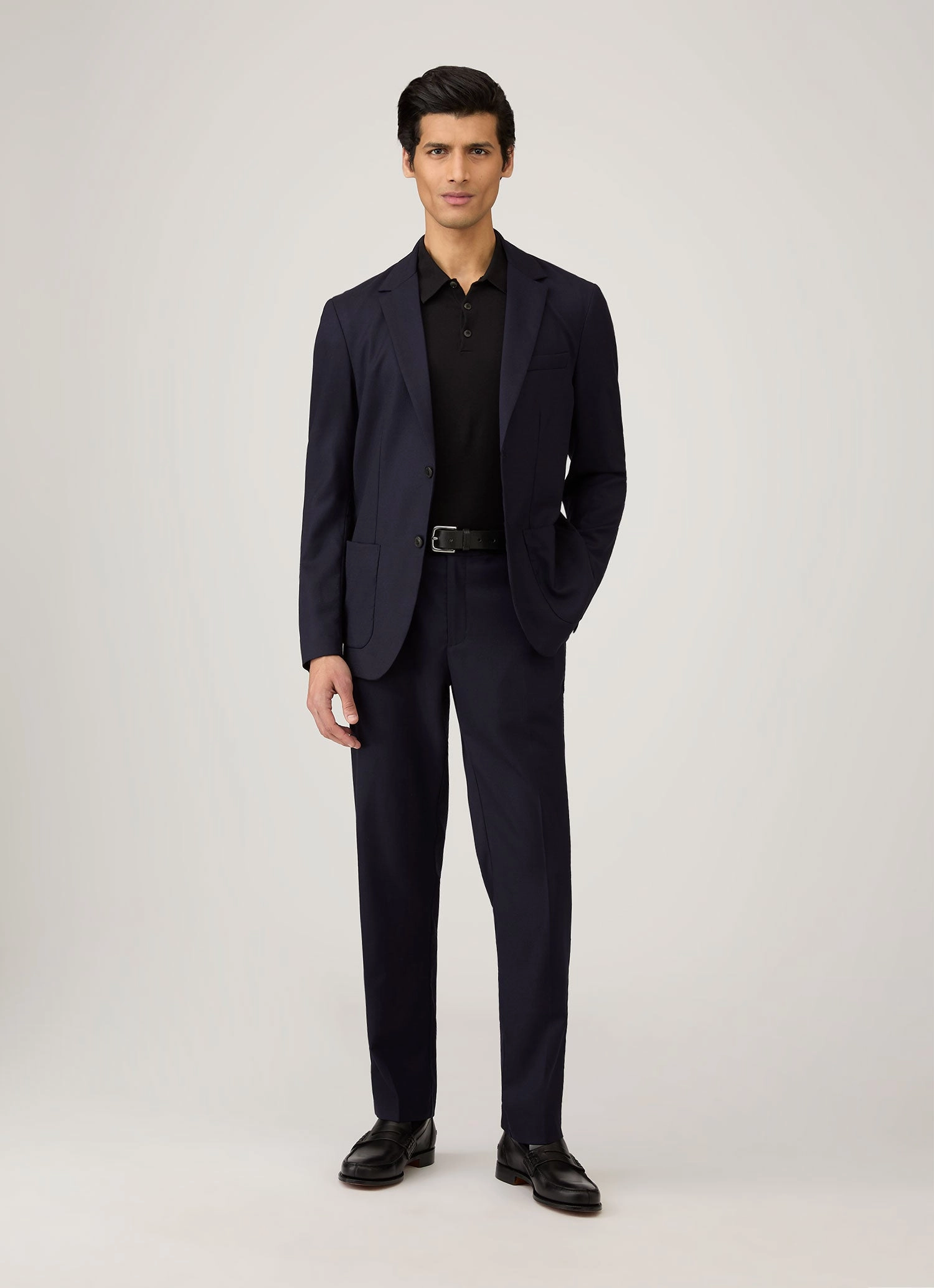 Sporty Shape Men's Long Sleeve Sea Island Cotton Knit Polo Shirt in Black