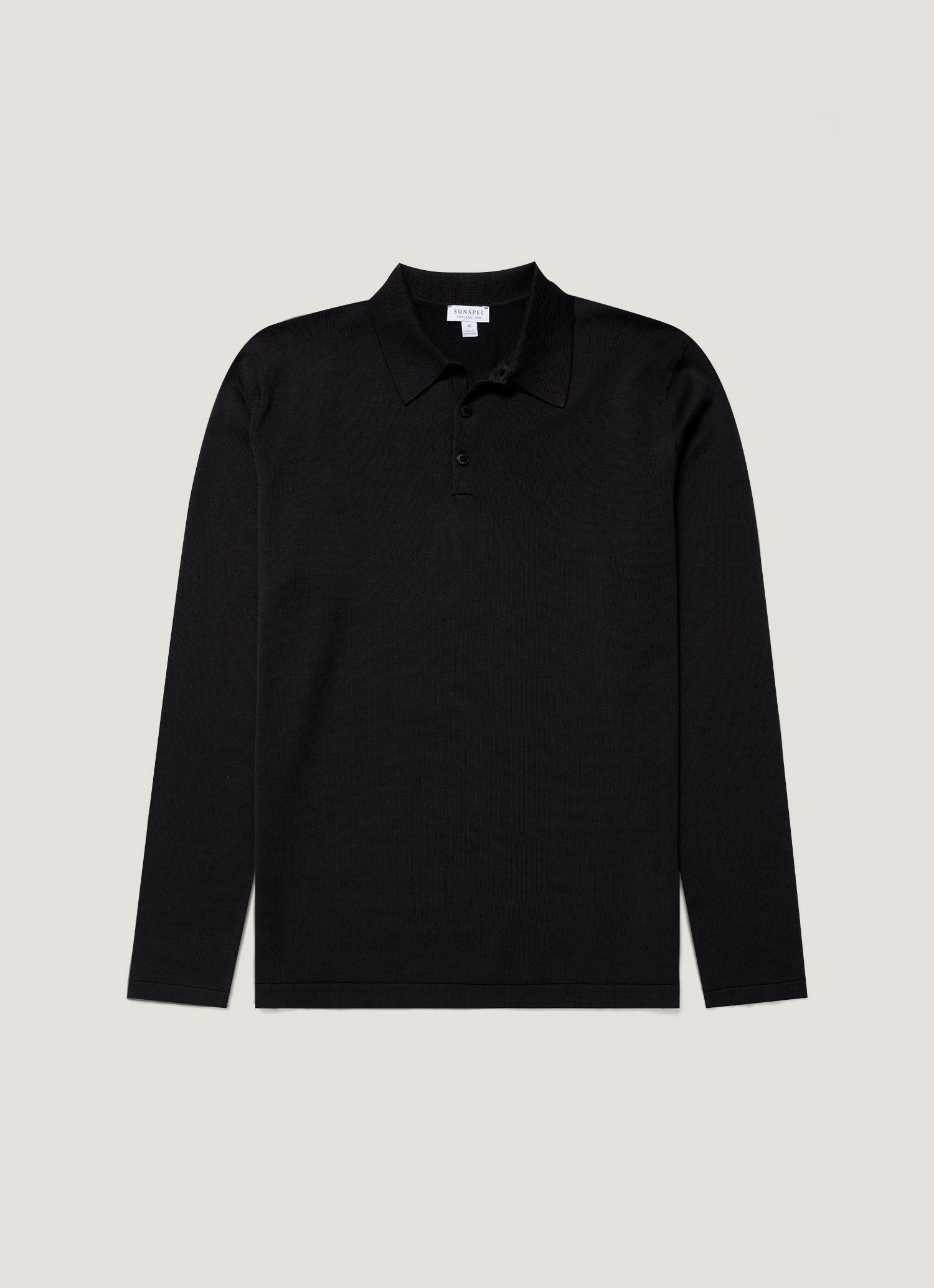 Relax Outfit Ready Men's Long Sleeve Sea Island Cotton Knit Polo Shirt in Black