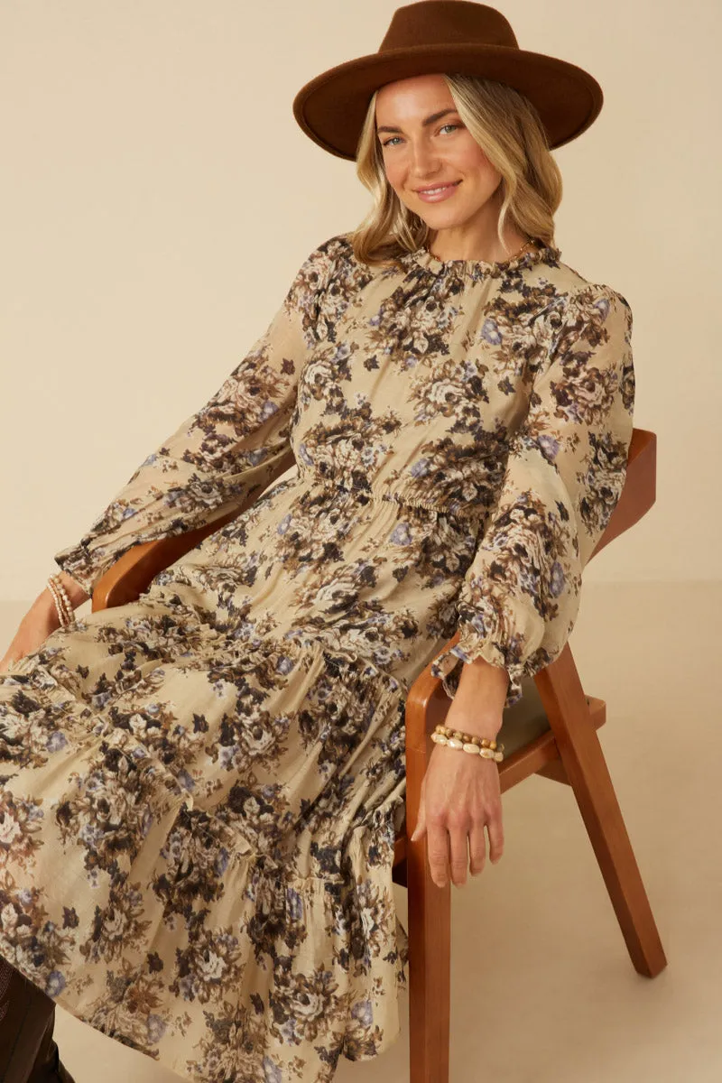 Romantic Floral Ruffle Detailed Tiered Dress Fluid Shape Special-Edition