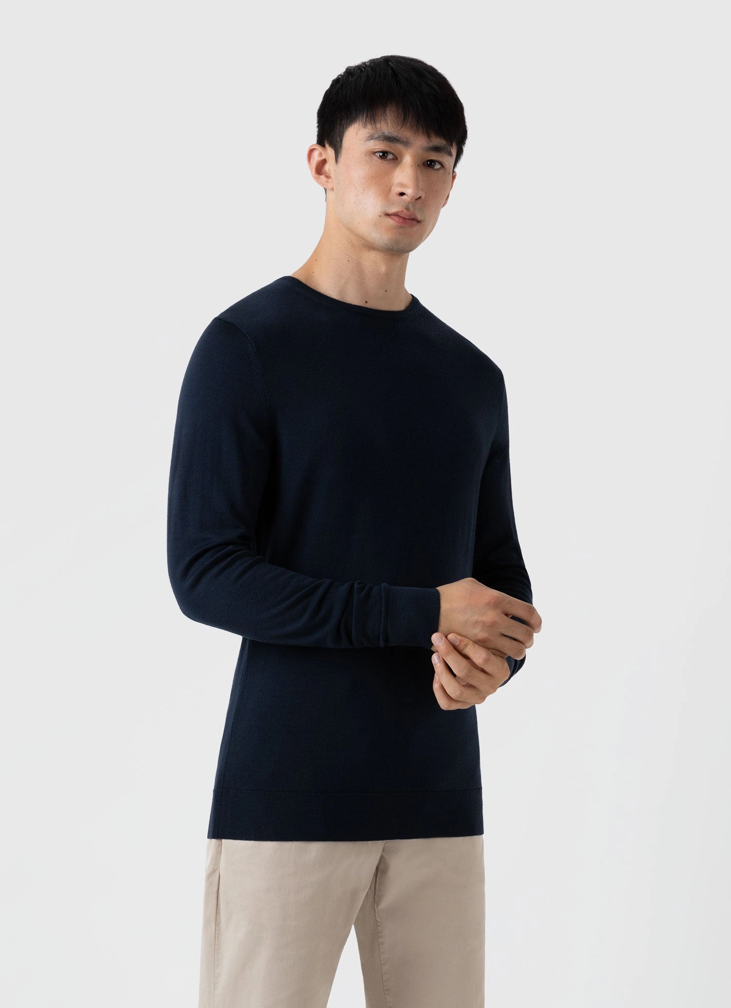 Spring-autumn Suitable Men's Extra-Fine Merino Crew Neck in Light Navy