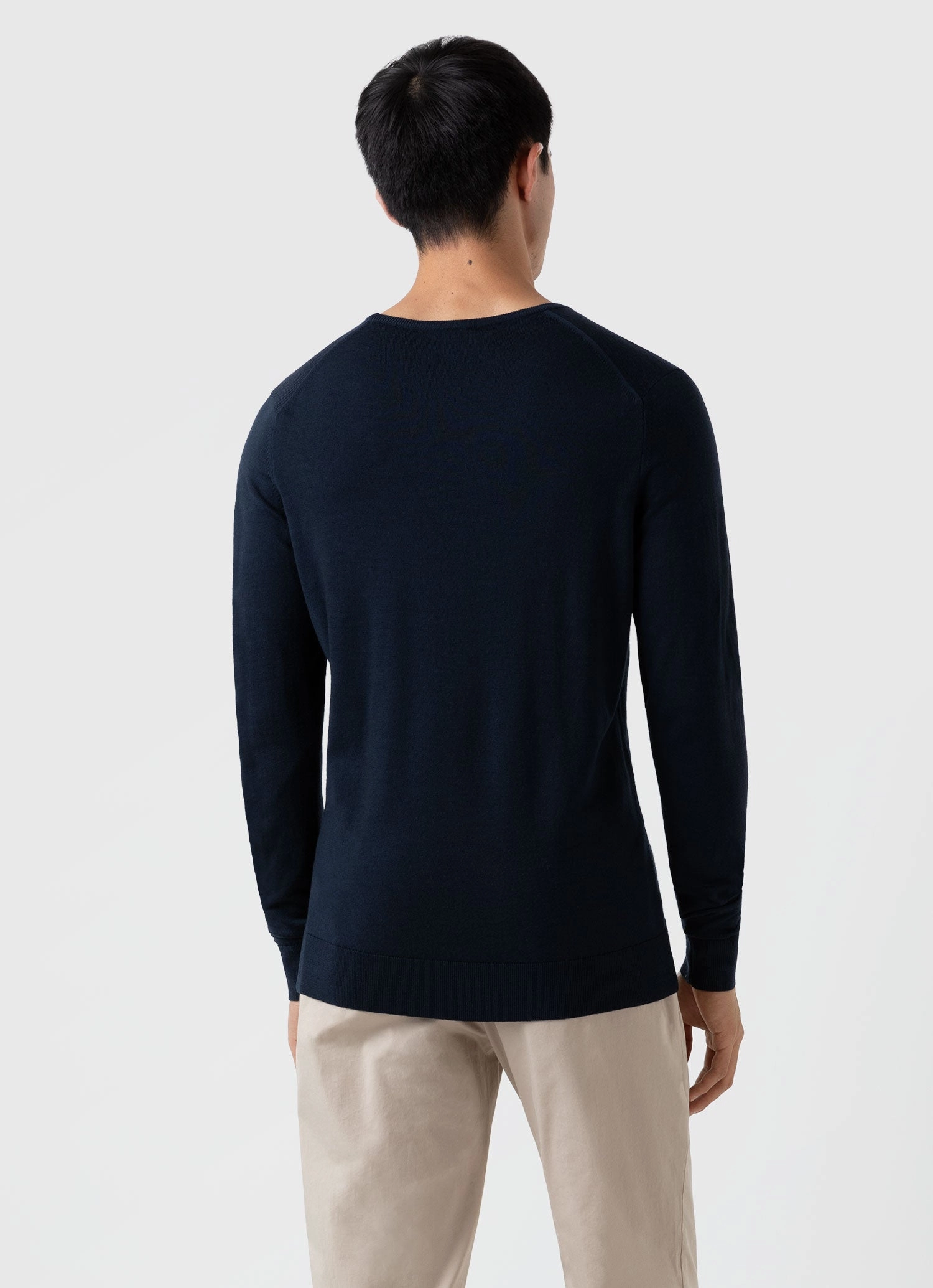 Spring-autumn Suitable Men's Extra-Fine Merino Crew Neck in Light Navy