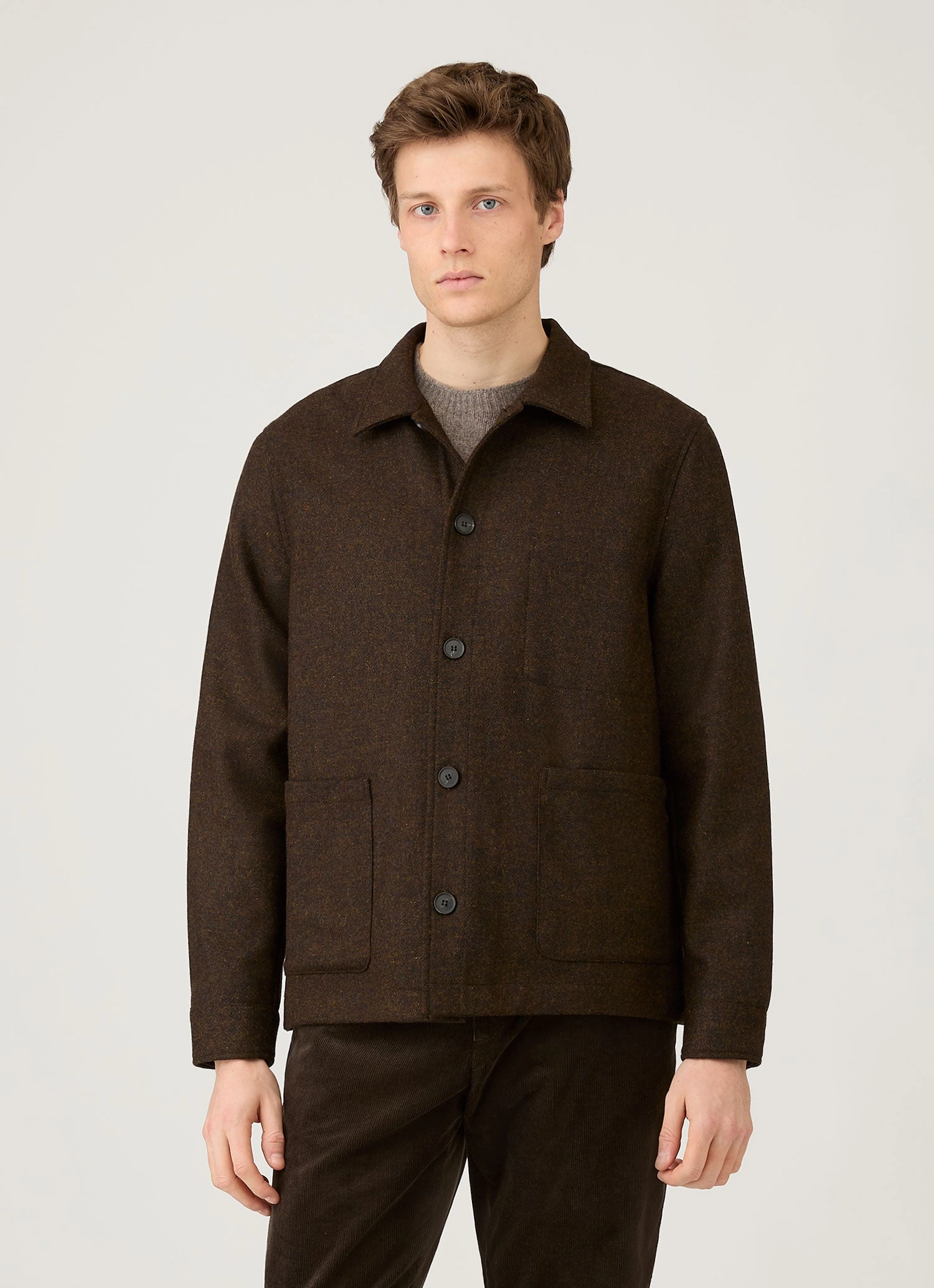 spring essential Men's Wool Twin Pocket Jacket in Truffle