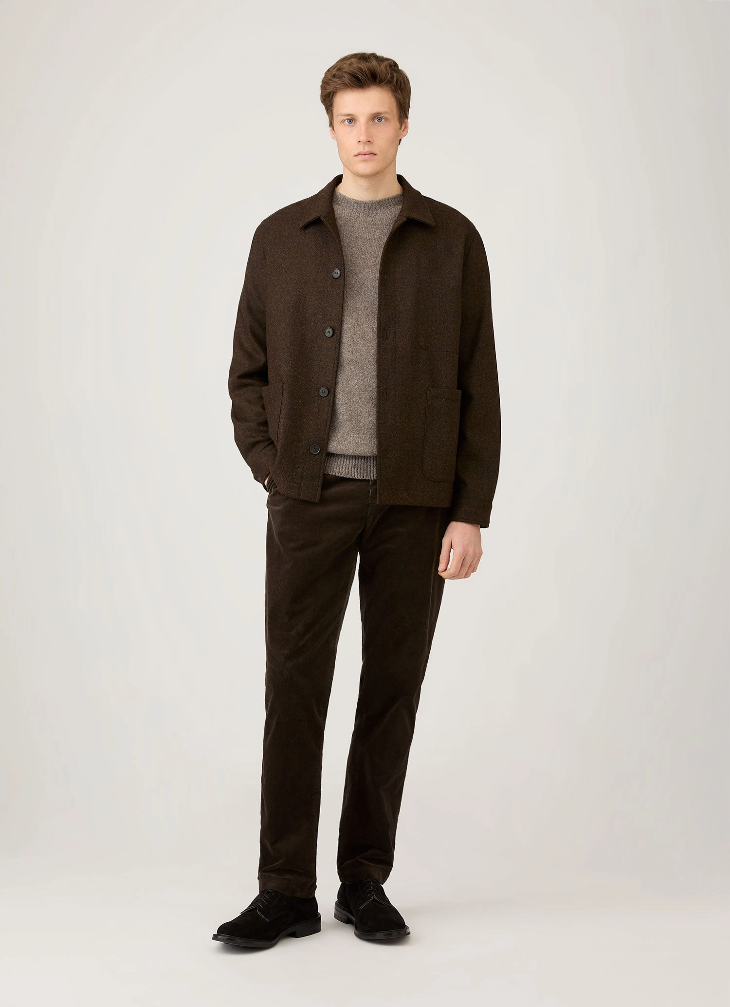 spring essential Men's Wool Twin Pocket Jacket in Truffle