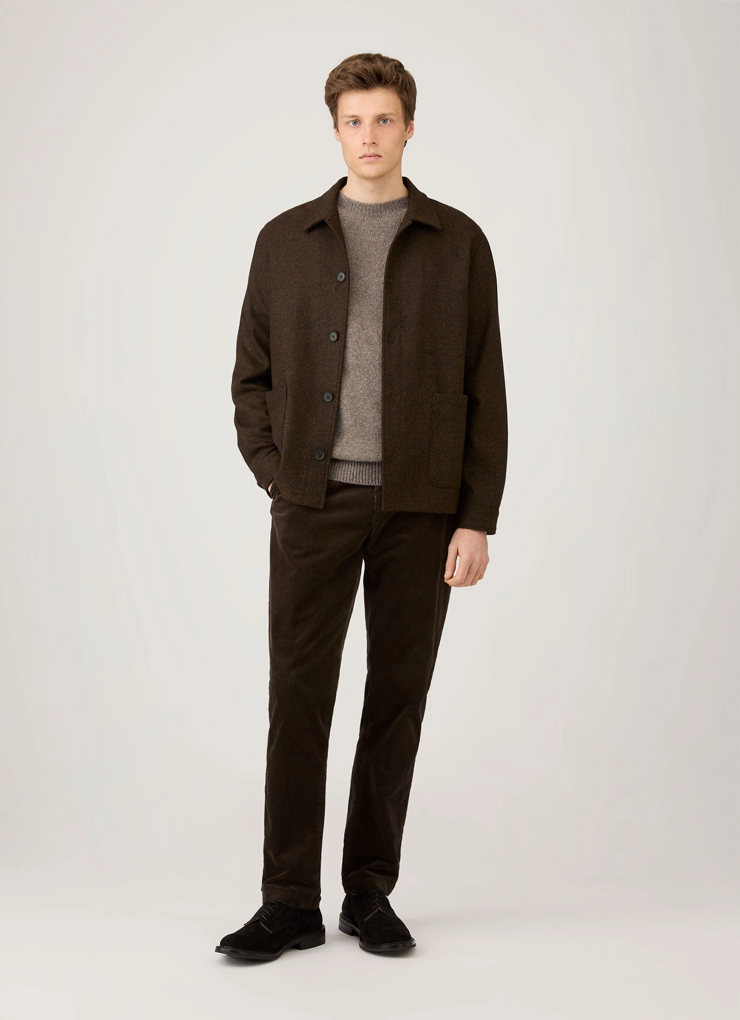spring essential Men's Wool Twin Pocket Jacket in Truffle