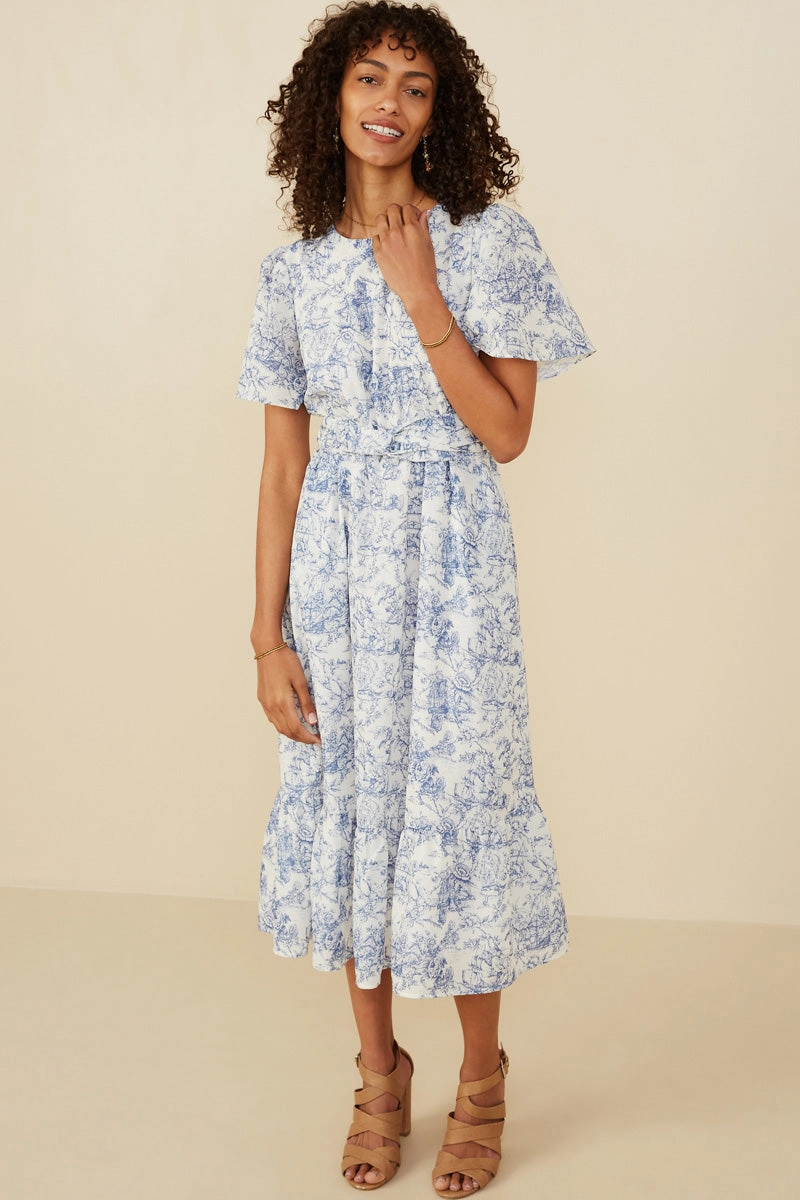 Antique Floral Twist Waist Tie Dress Work Mood