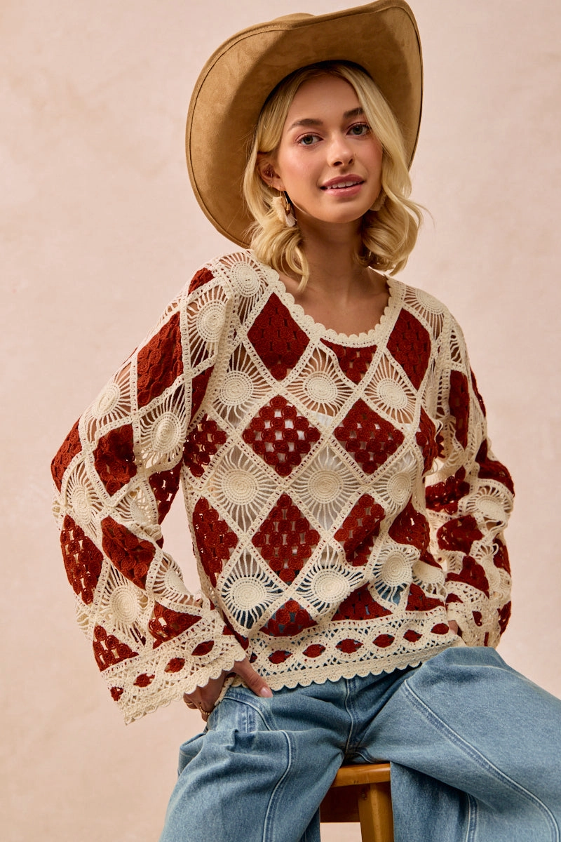 IT4411S-01 | DIAMOND CROCHET KNIT TOP Functional Layer Piece