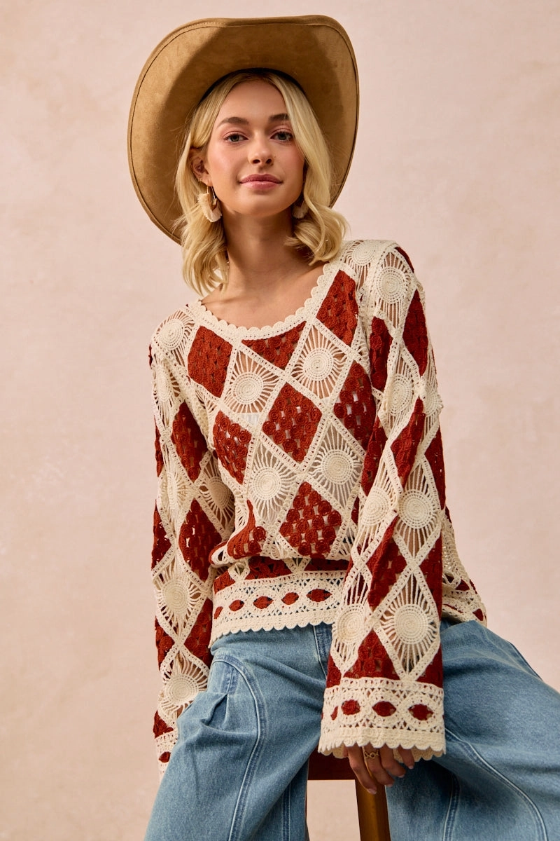 Layer Friendly Shape Chill Look IT4411S-01 | DIAMOND CROCHET KNIT TOP