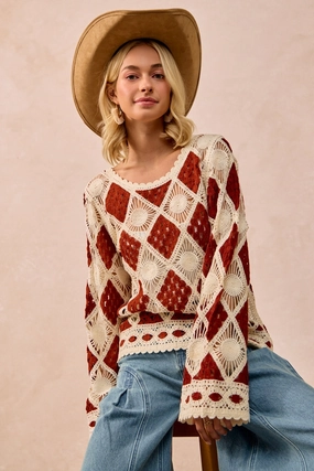 Layer Friendly Shape Chill Look IT4411S-01 | DIAMOND CROCHET KNIT TOP