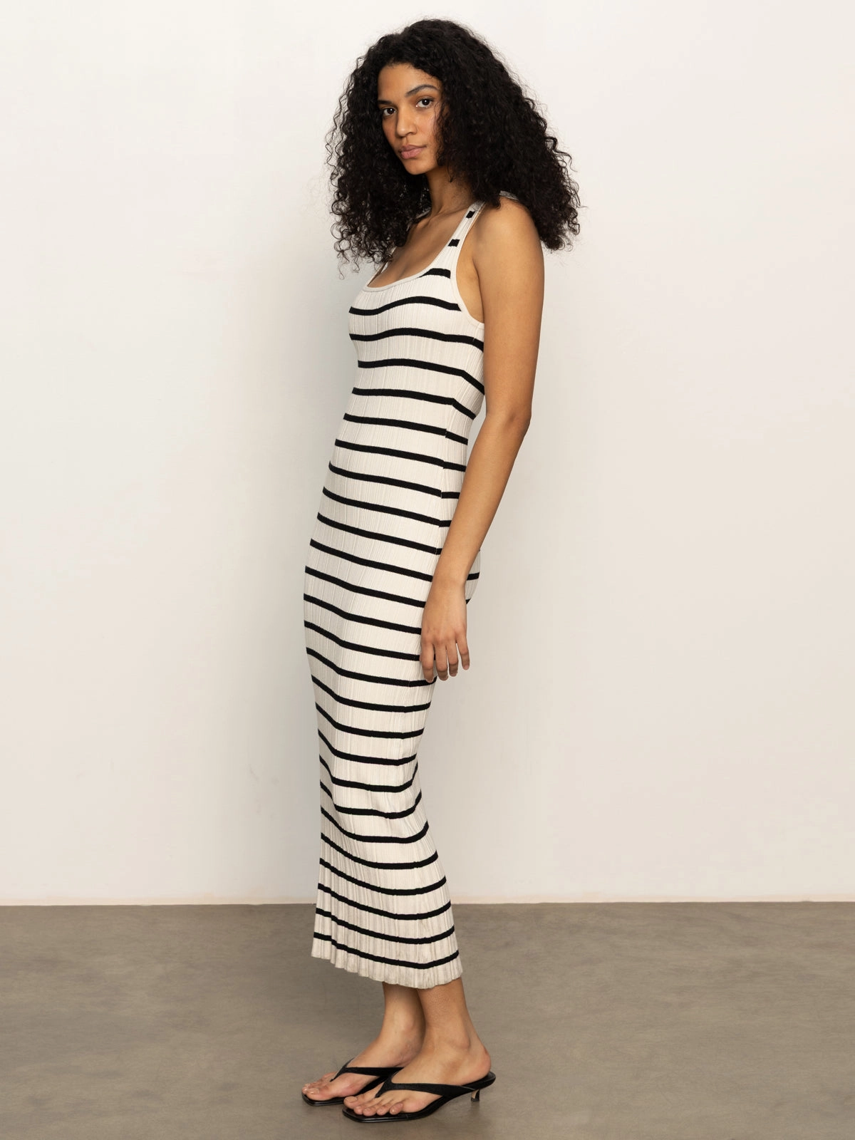 Starlit Rib Maxi Dress Light Oat/Black Faux Fur Trim