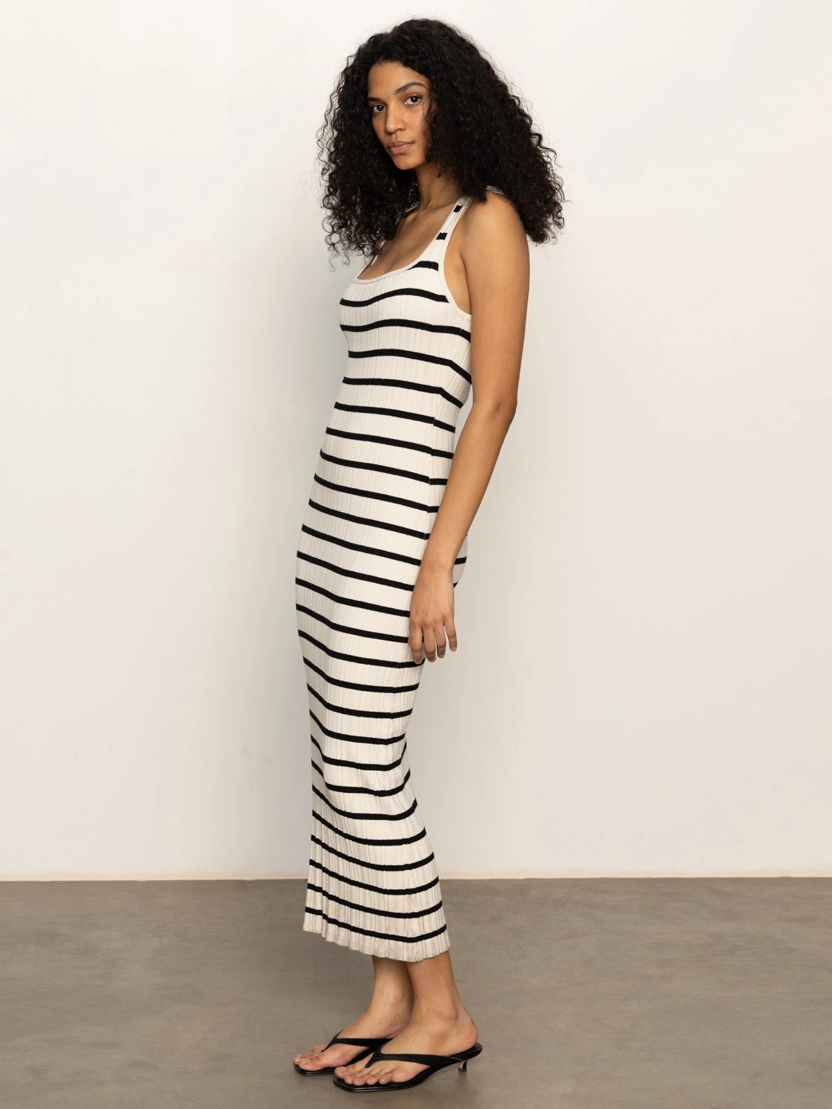 Starlit Rib Maxi Dress Light Oat/Black Faux Fur Trim