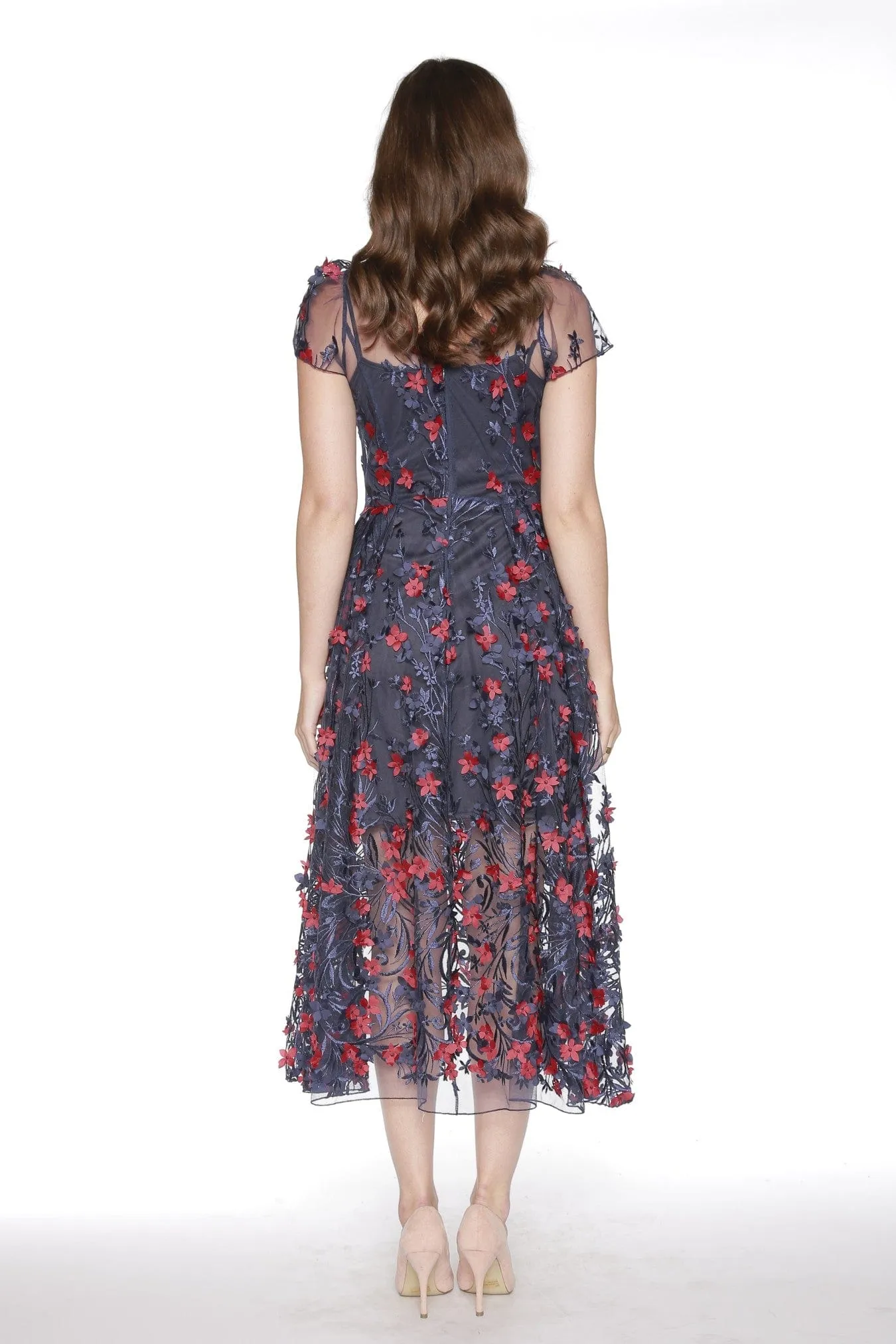 Statement Hem Erika Dress - Red and Navy Petal