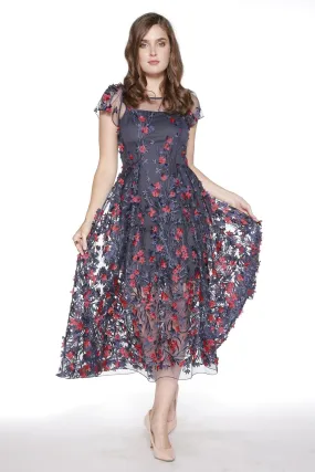 Erika Dress - Red and Navy Petal Lake View