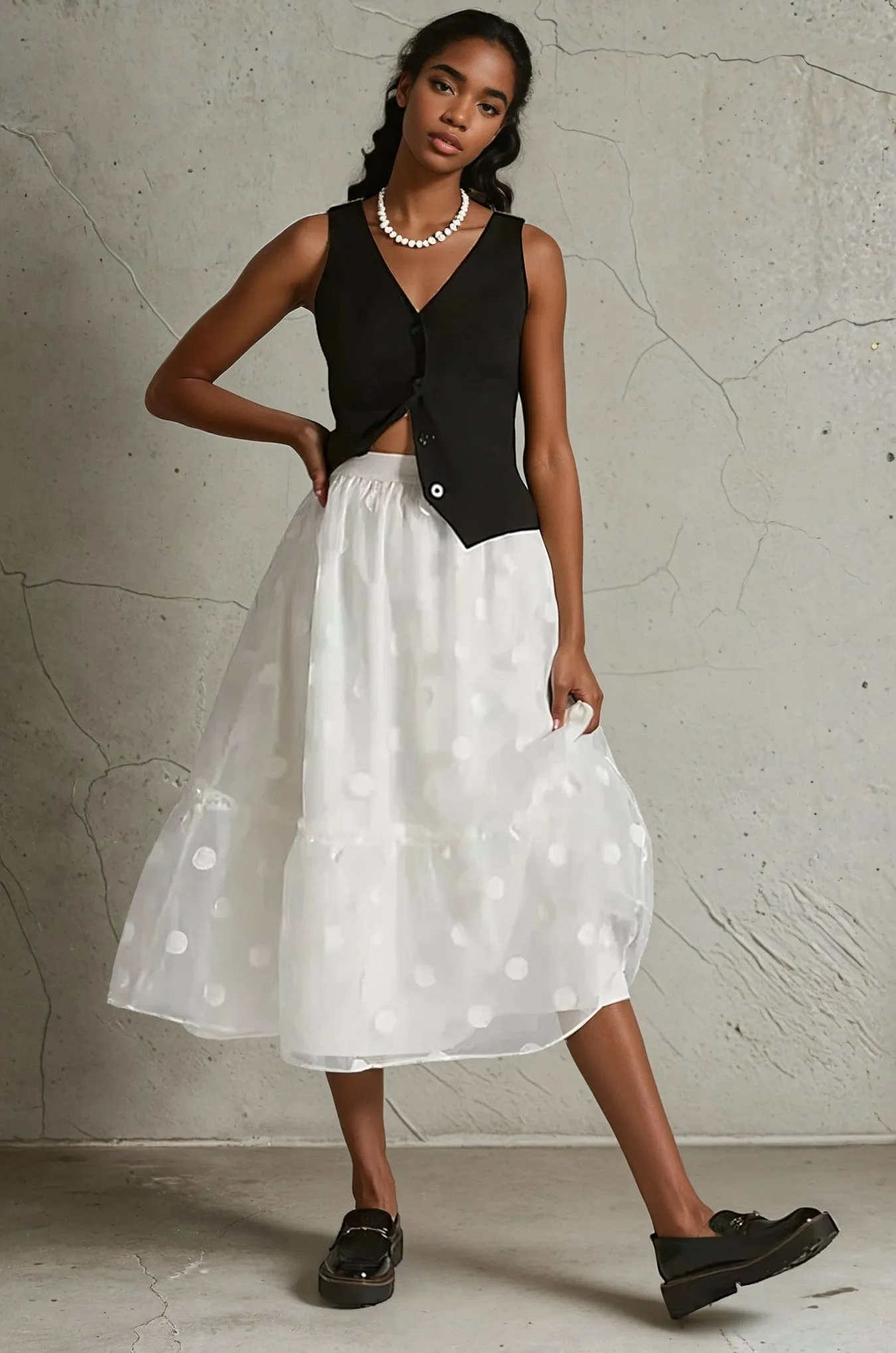 Tulle Midi Skirt - Snowflake Dot Performance Wear Sleek Detail