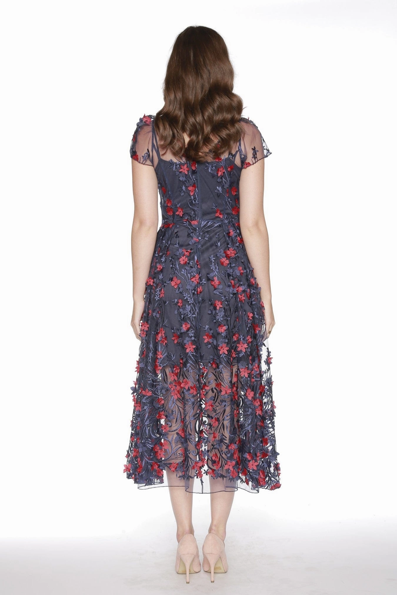 Statement Hem Erika Dress - Red and Navy Petal