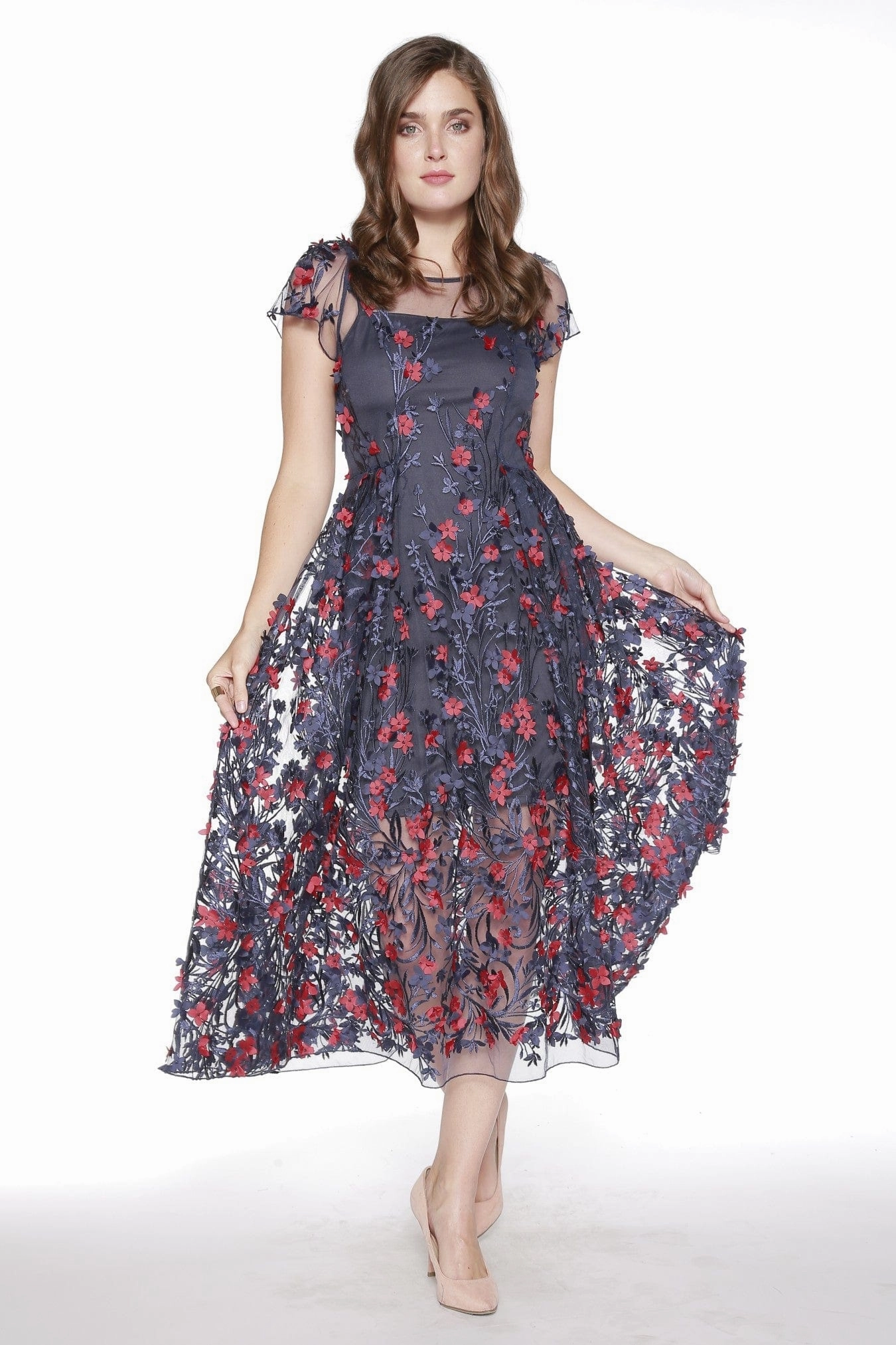 Erika Dress - Red and Navy Petal Lake View