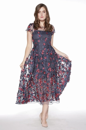 Erika Dress - Red and Navy Petal Lake View