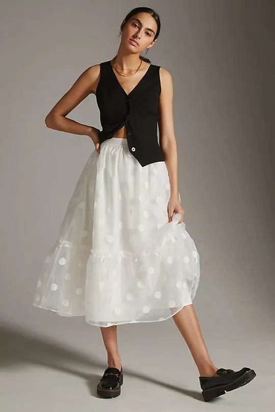 Statement Wear Tulle Midi Skirt - Snowflake Dot