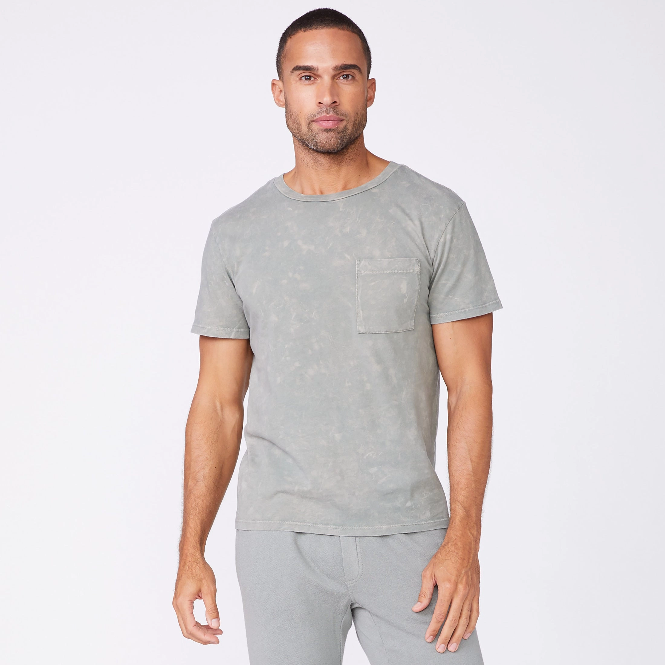 Cotton Blend Stone Wash Relaxed Pocket Crew