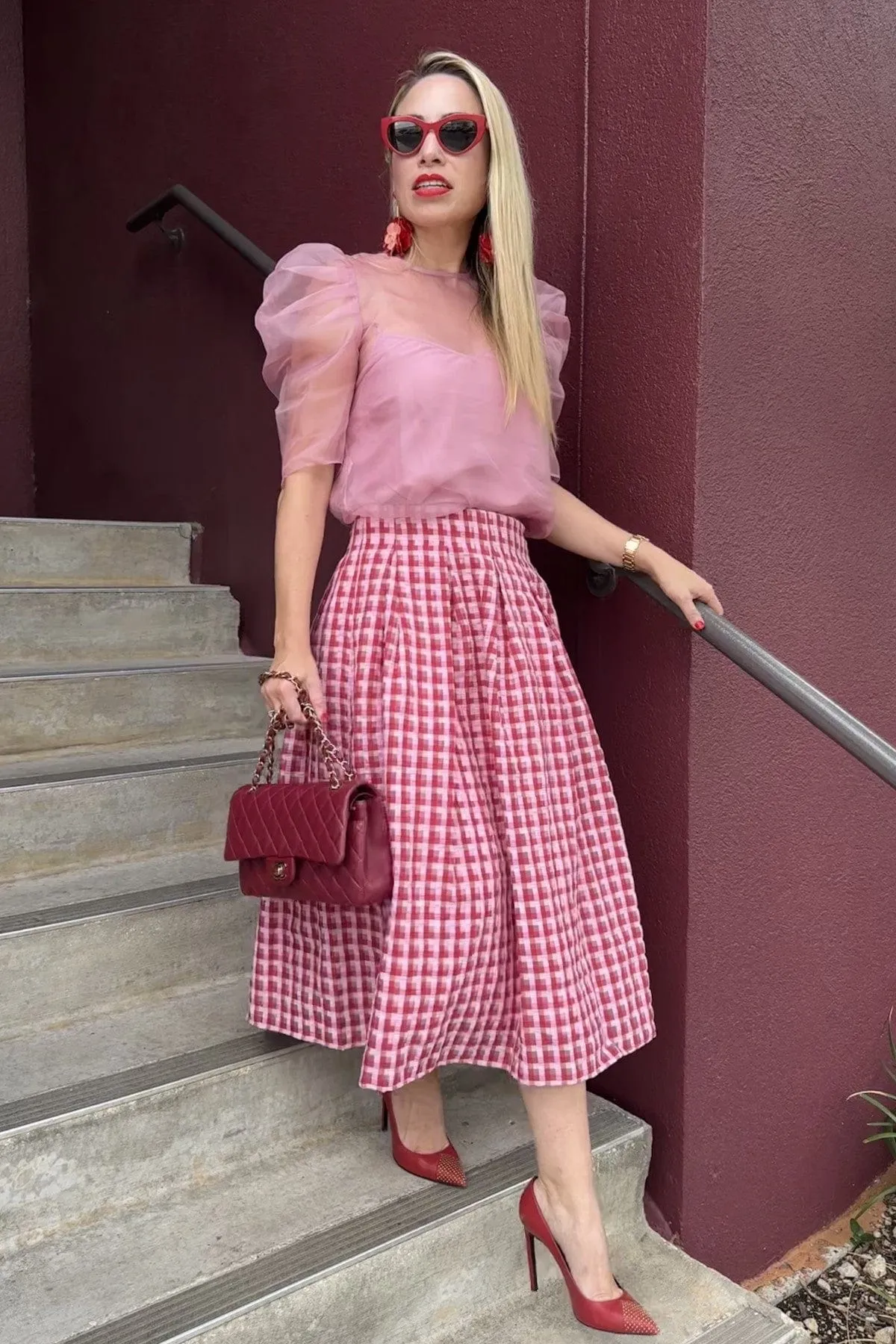 Street Mood Textured Plaid Midi Skirt
