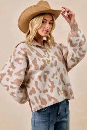 Clean Jacket Detail IT4523S-03 | LEOPARD SWEATER COLLARED SWEATER TOP